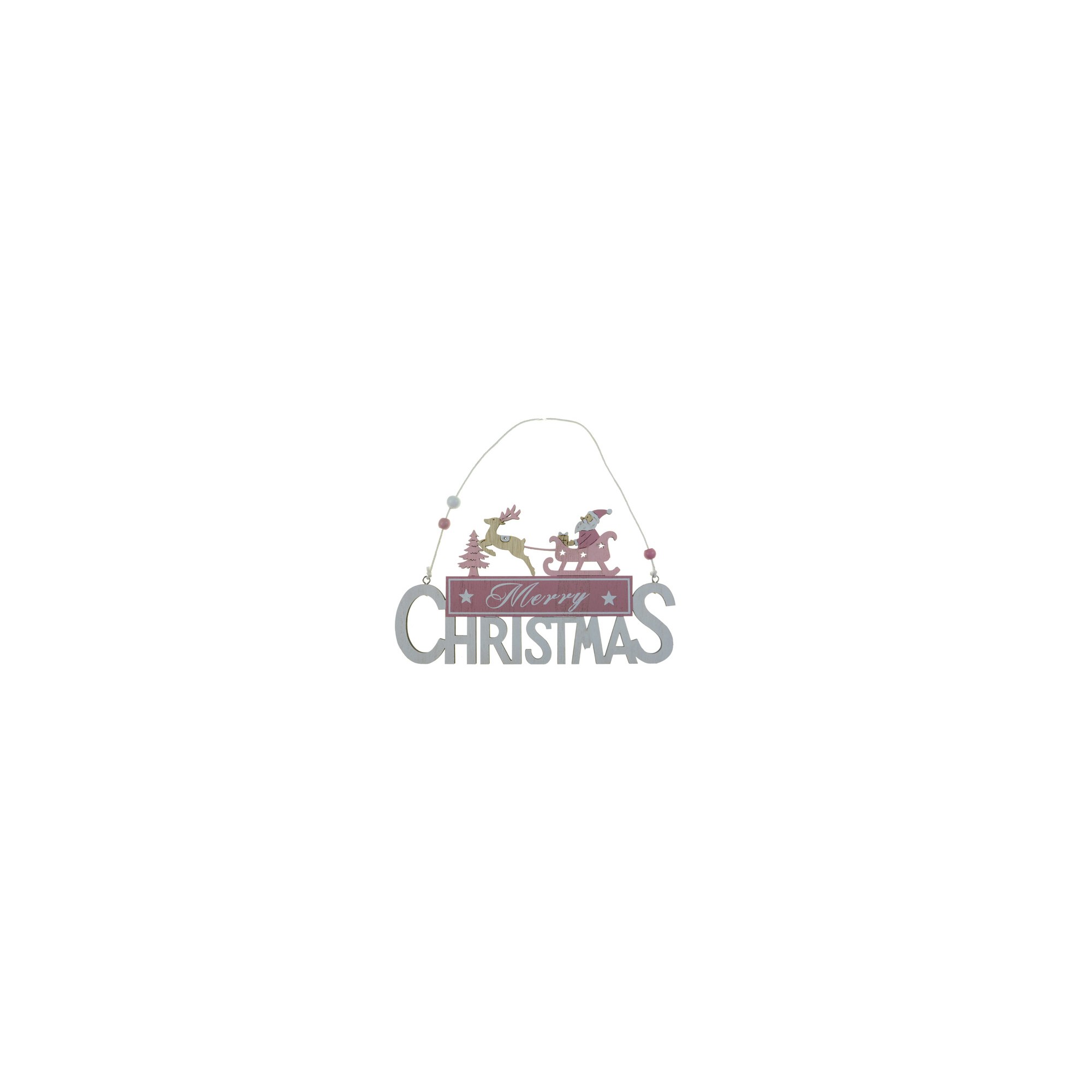 Dekoráció fa 22,5cm Merry Christmas szarvas szánnal rózsaszín