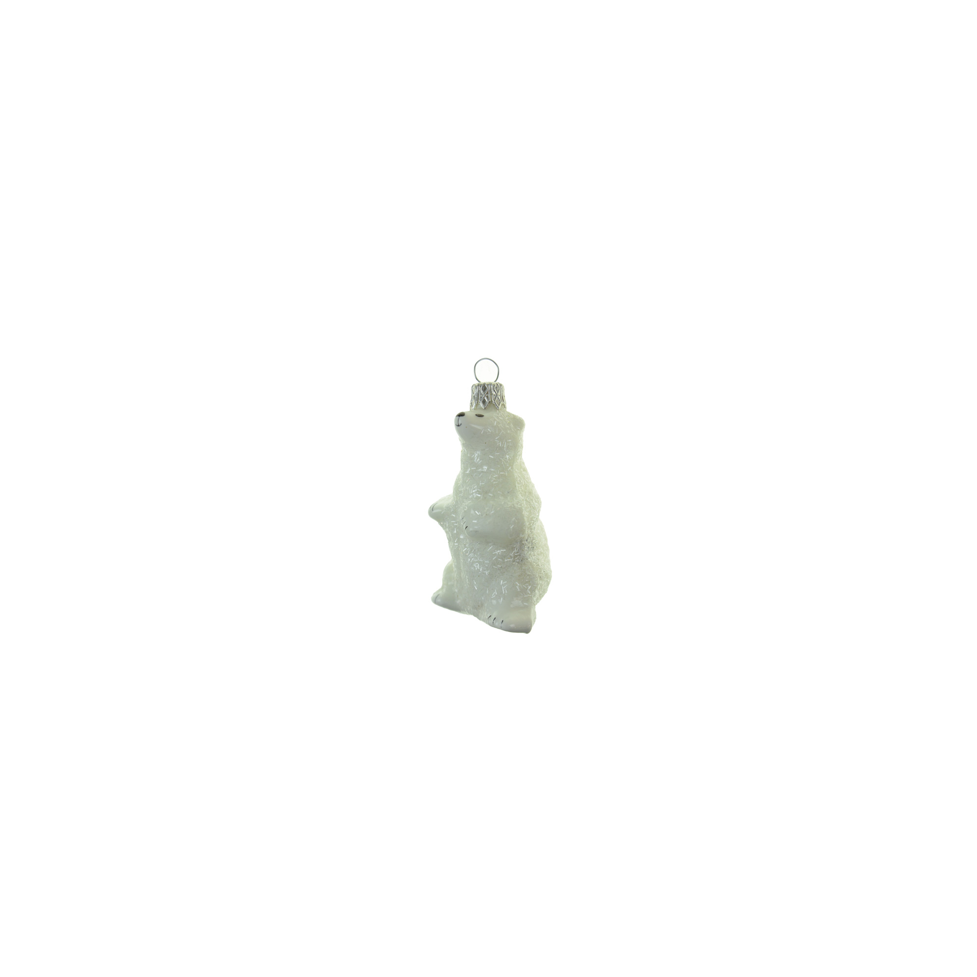 Karácsonyfa dísz jegesmedve üveg 4*9cm glitteres fehér