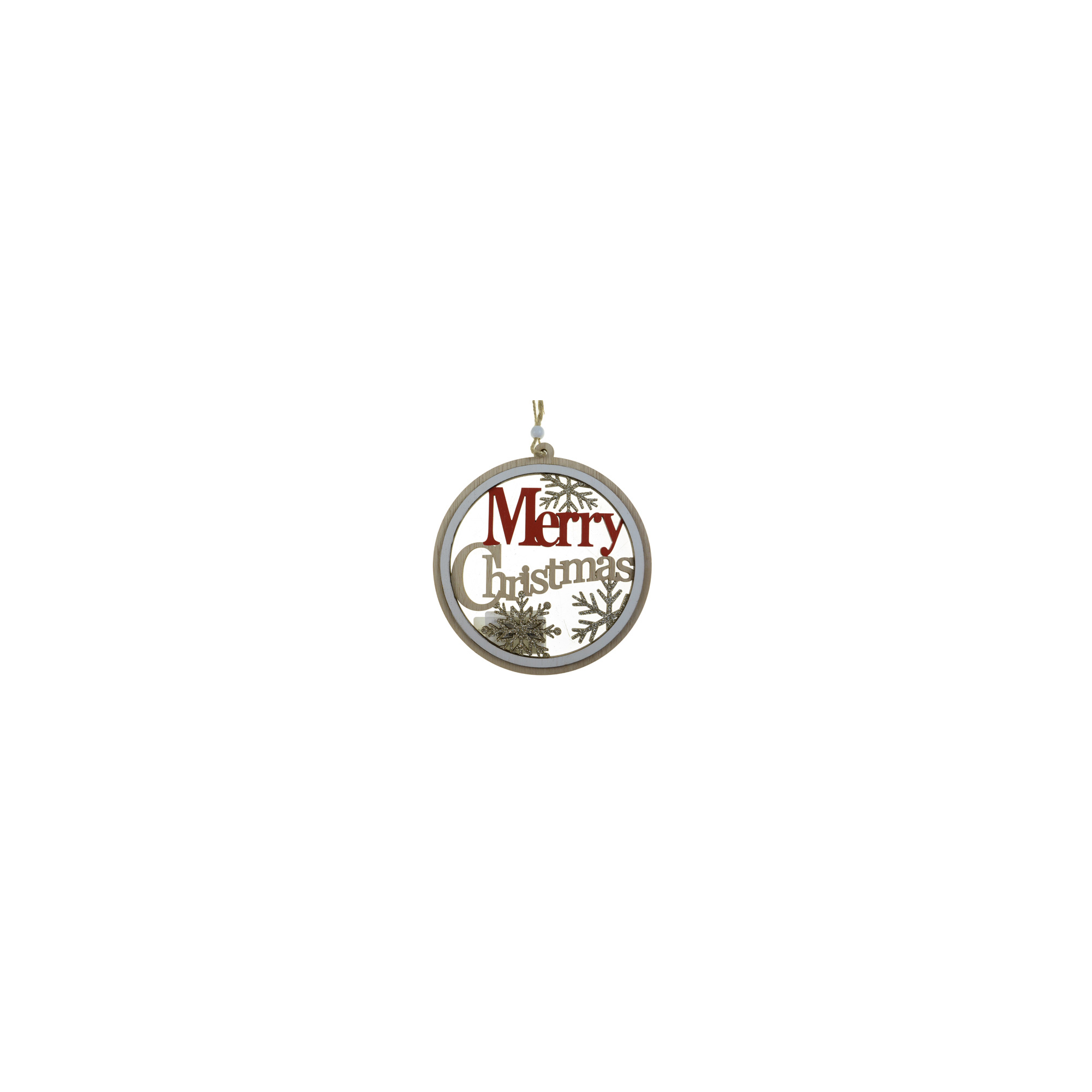 Dekoráció kör fa Mery Christmas 16*15CM akasztós piros/natúr