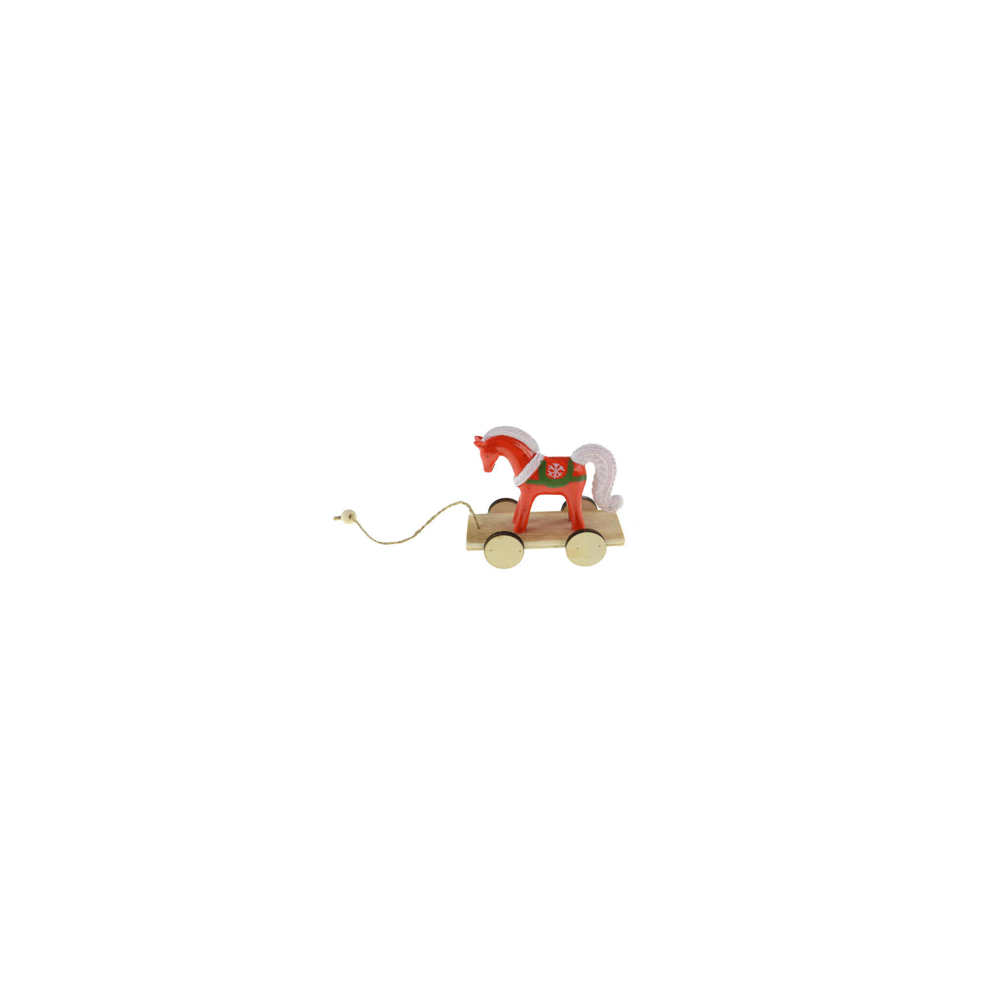 Karácsonyfa dísz ló poly akasztós 8,7*3,8*7,5cm kocsin piros