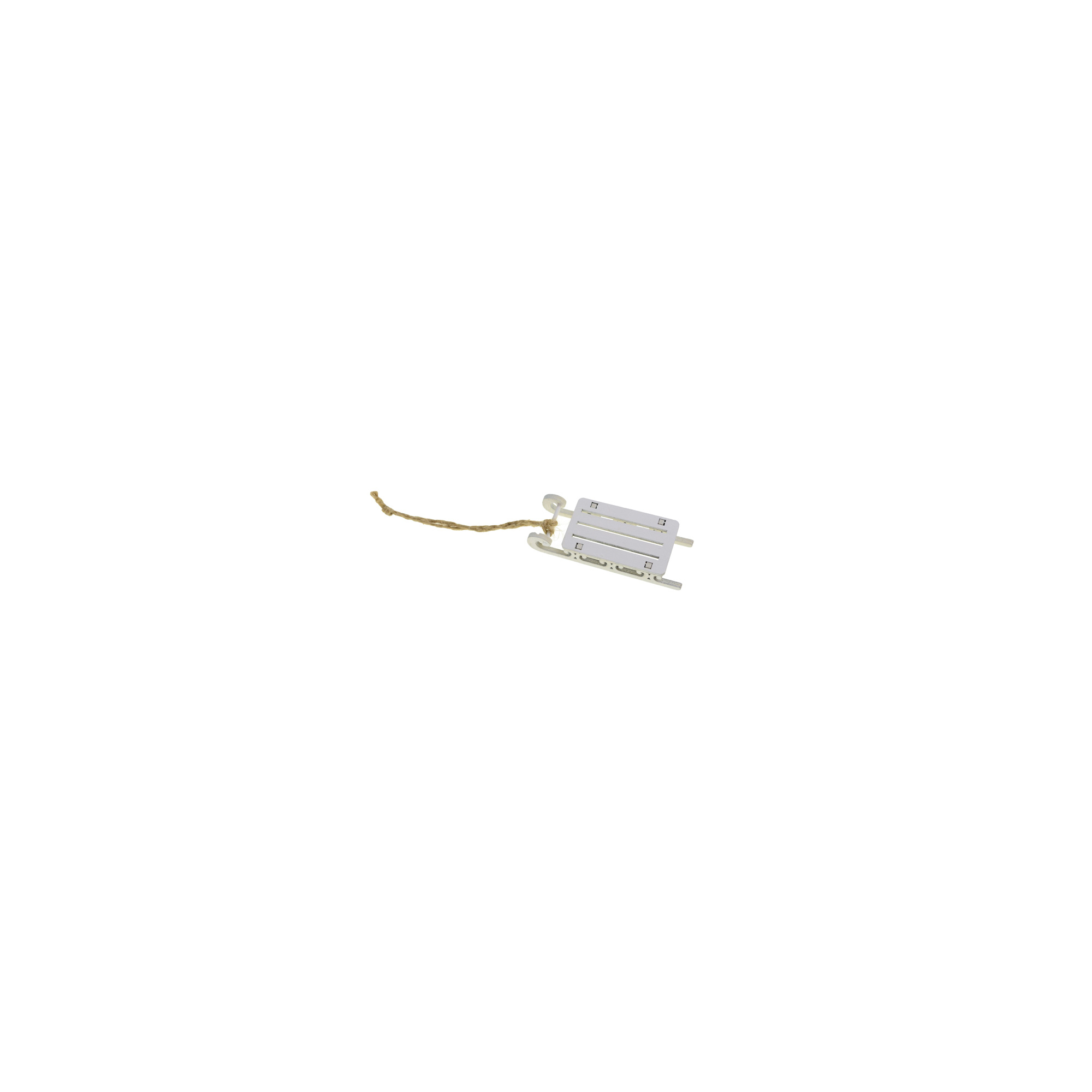 Karácsonyfa dísz szánkó fa 7,5*3*1,5cm akasztós fehér