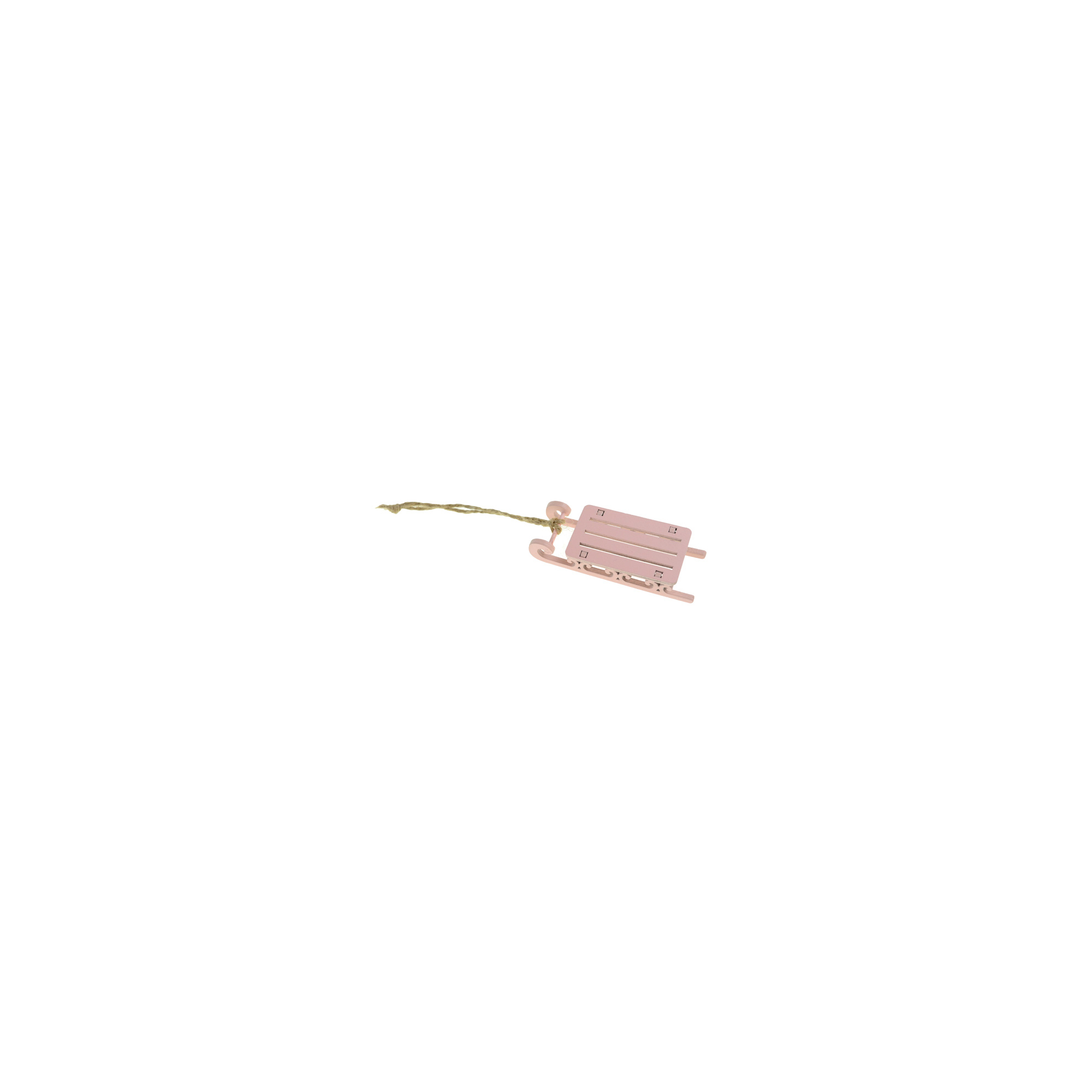 Karácsonyfa dísz szánkó fa 7,5*3*1,5cm akasztós rózsaszín