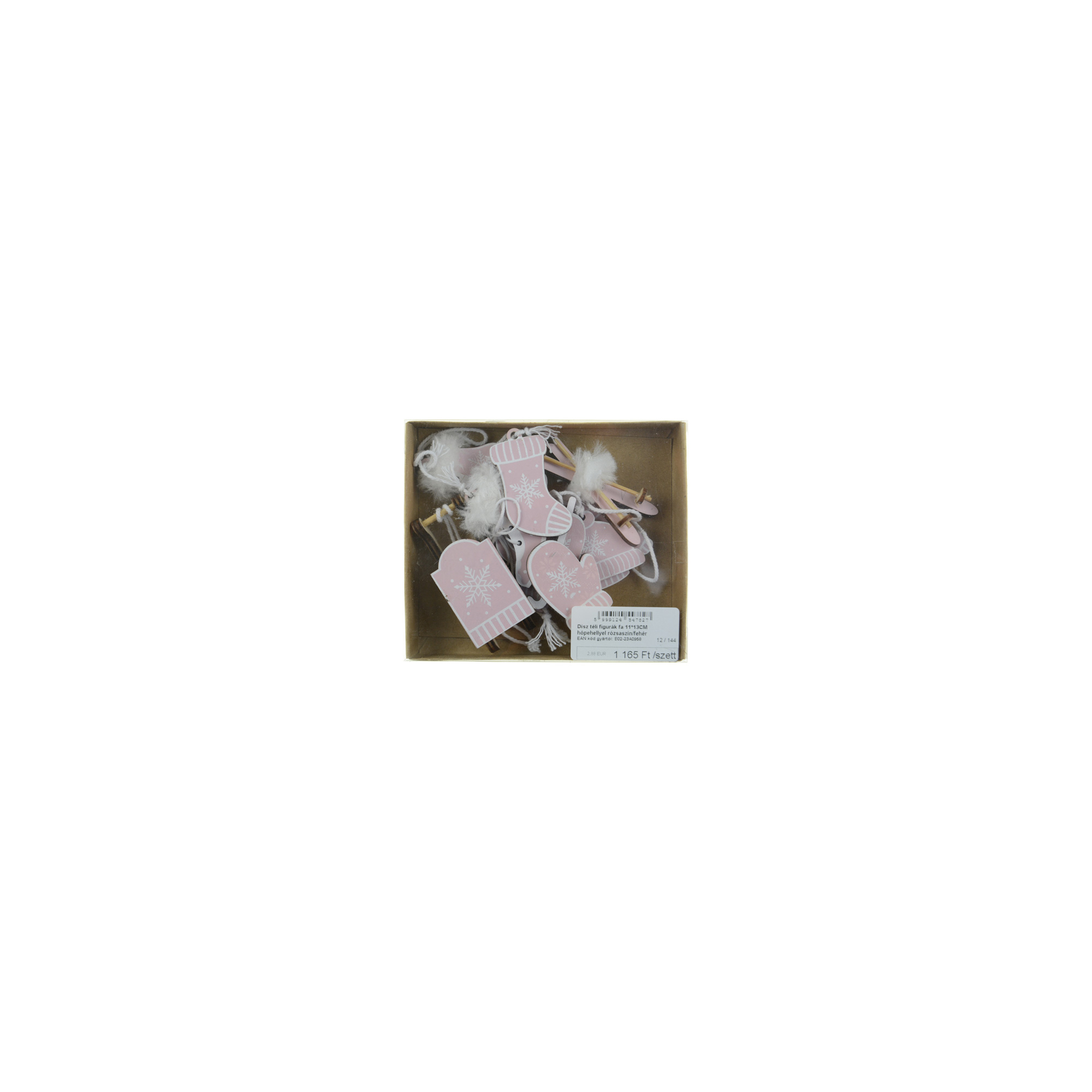 Dísz téli figurák fa 11*13CM hópehellyel rózsaszín/fehér