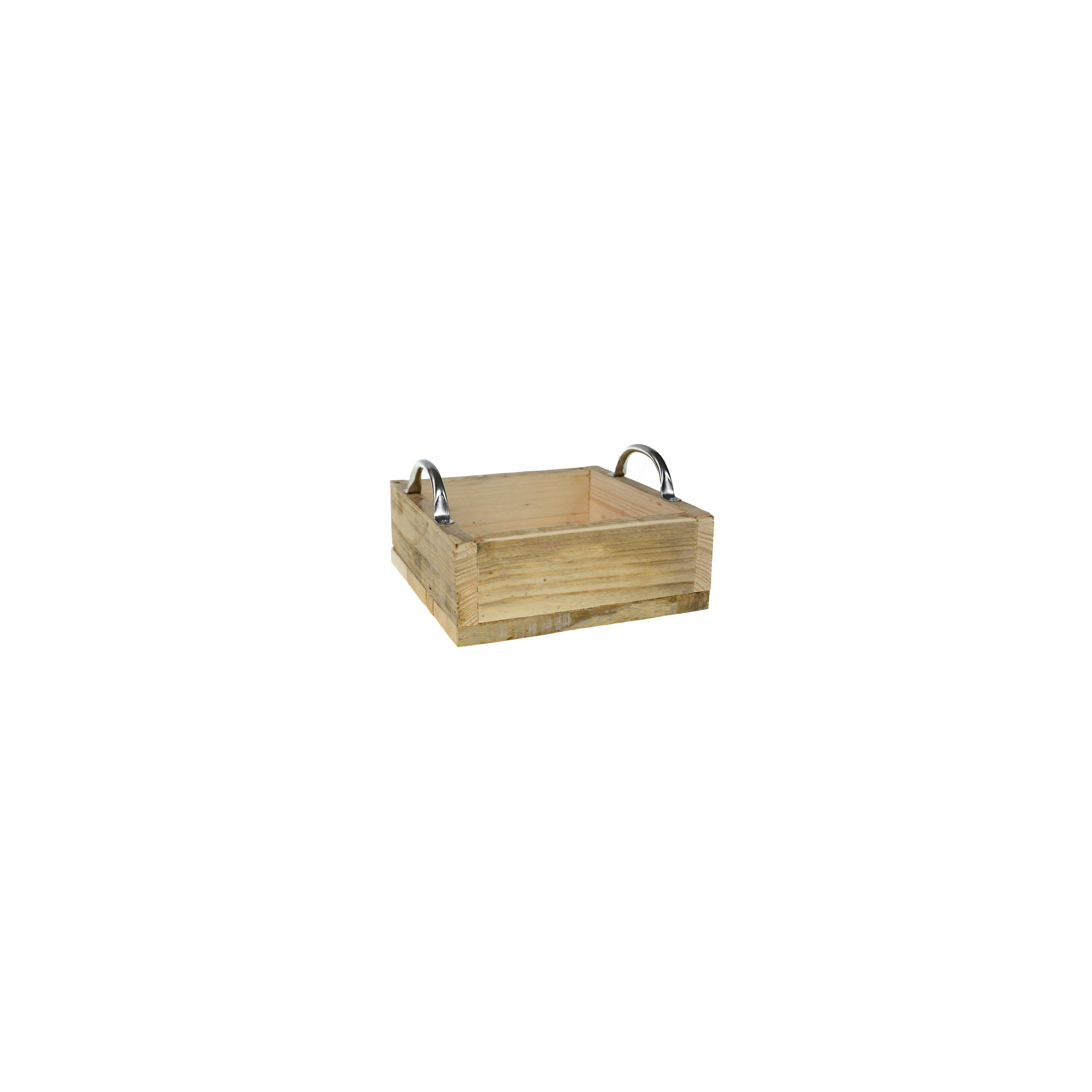 Doboz fa darabolt 25*25*12cm fém füllel natúr