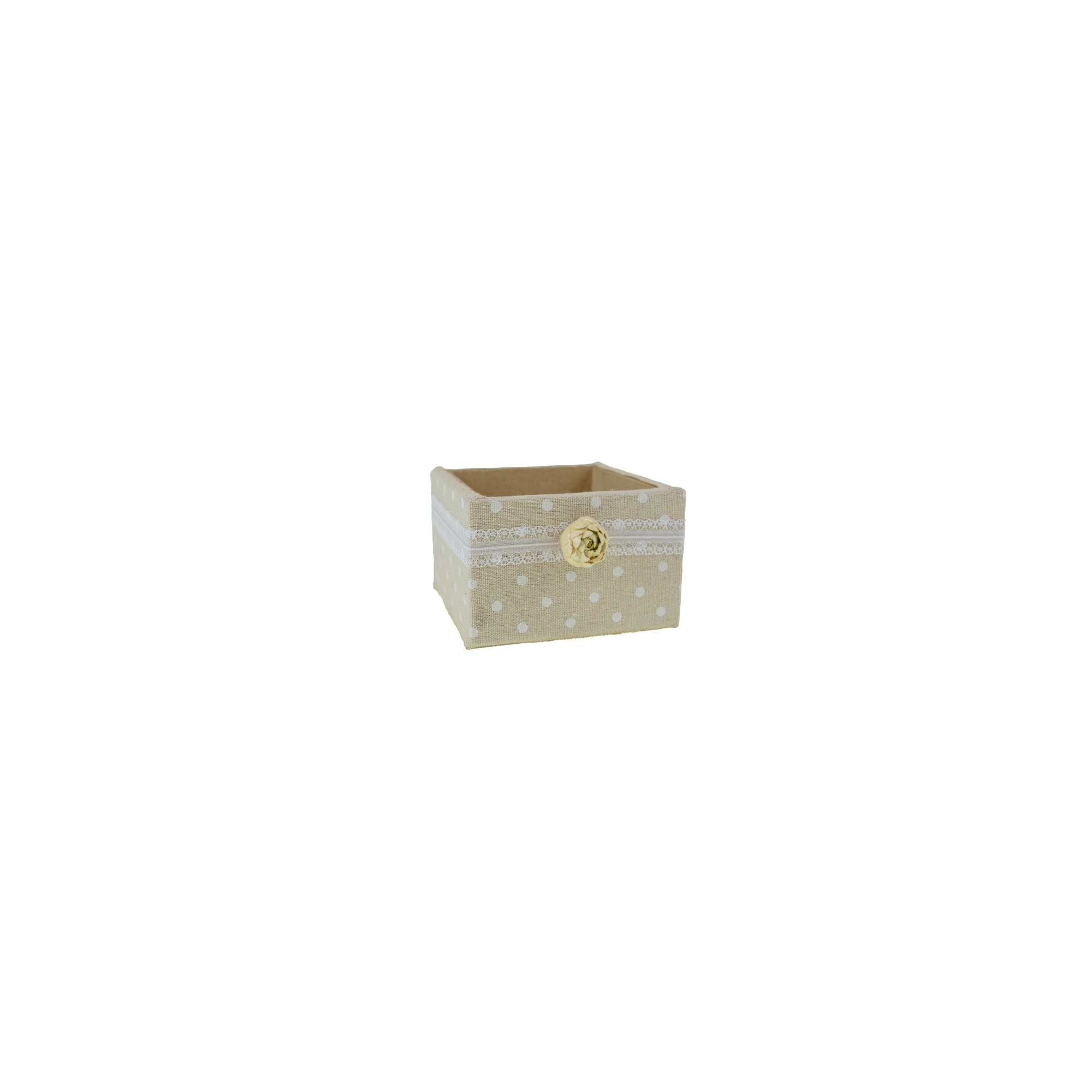 Doboz fa textil bevonatos pöttyös 11*11cm natur
