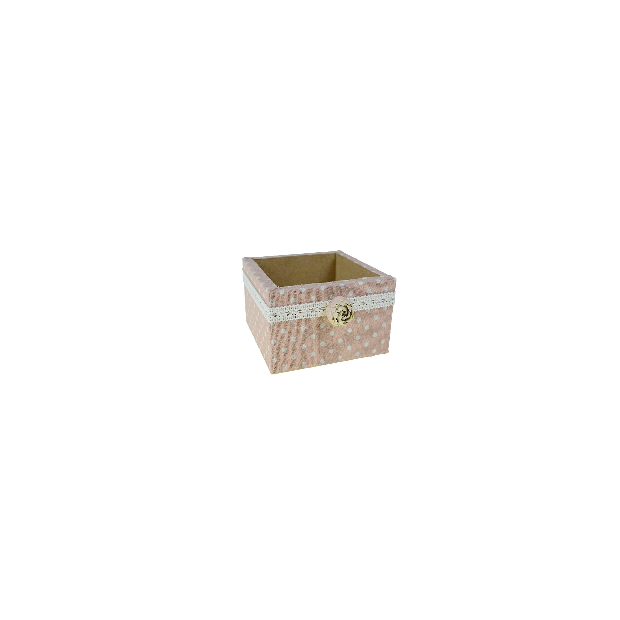 Doboz fa textil bevonatos pöttyös 11*11cm púder