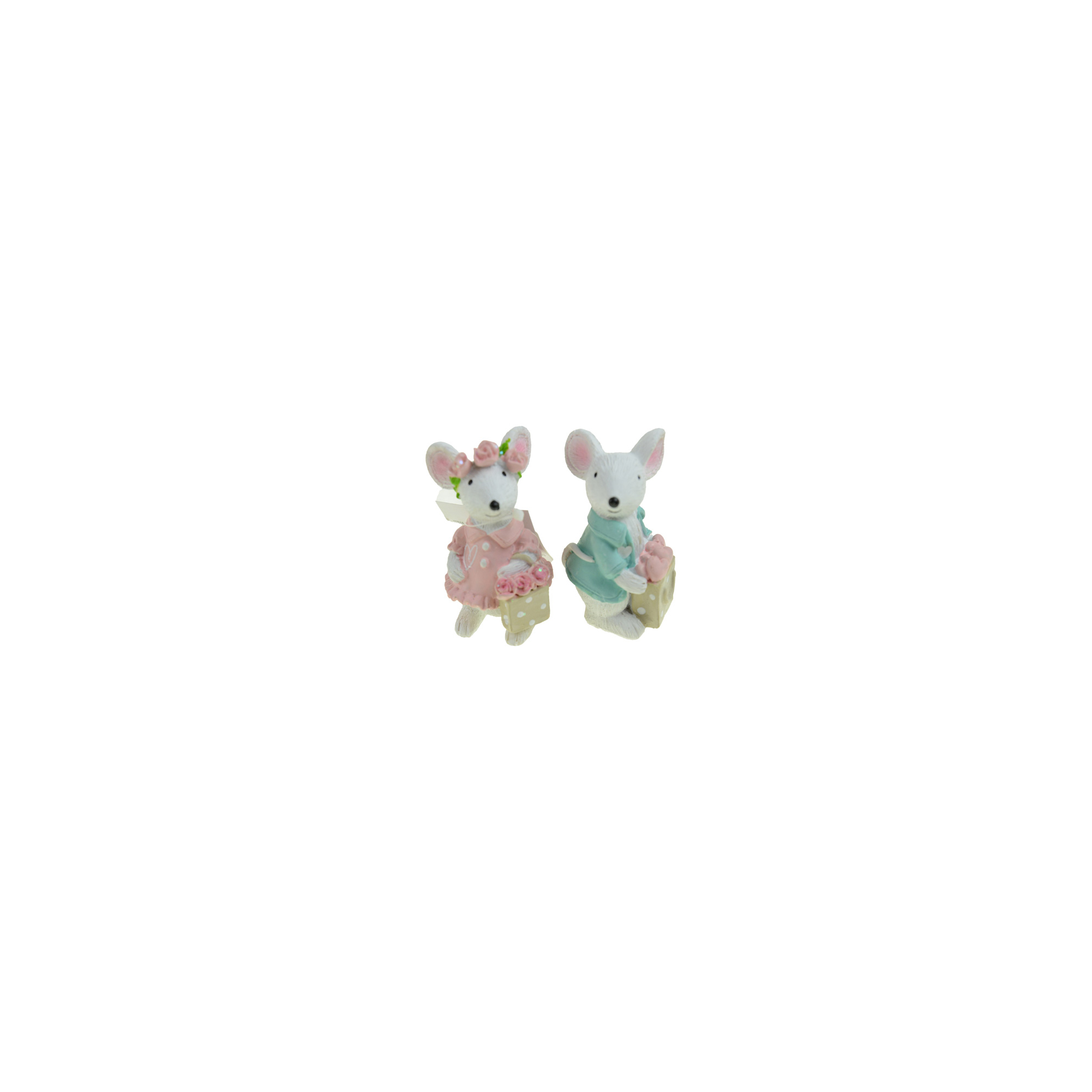 Figura egér fiú/lány poly virággal 4*4*7cm v.kék/rózsaszín