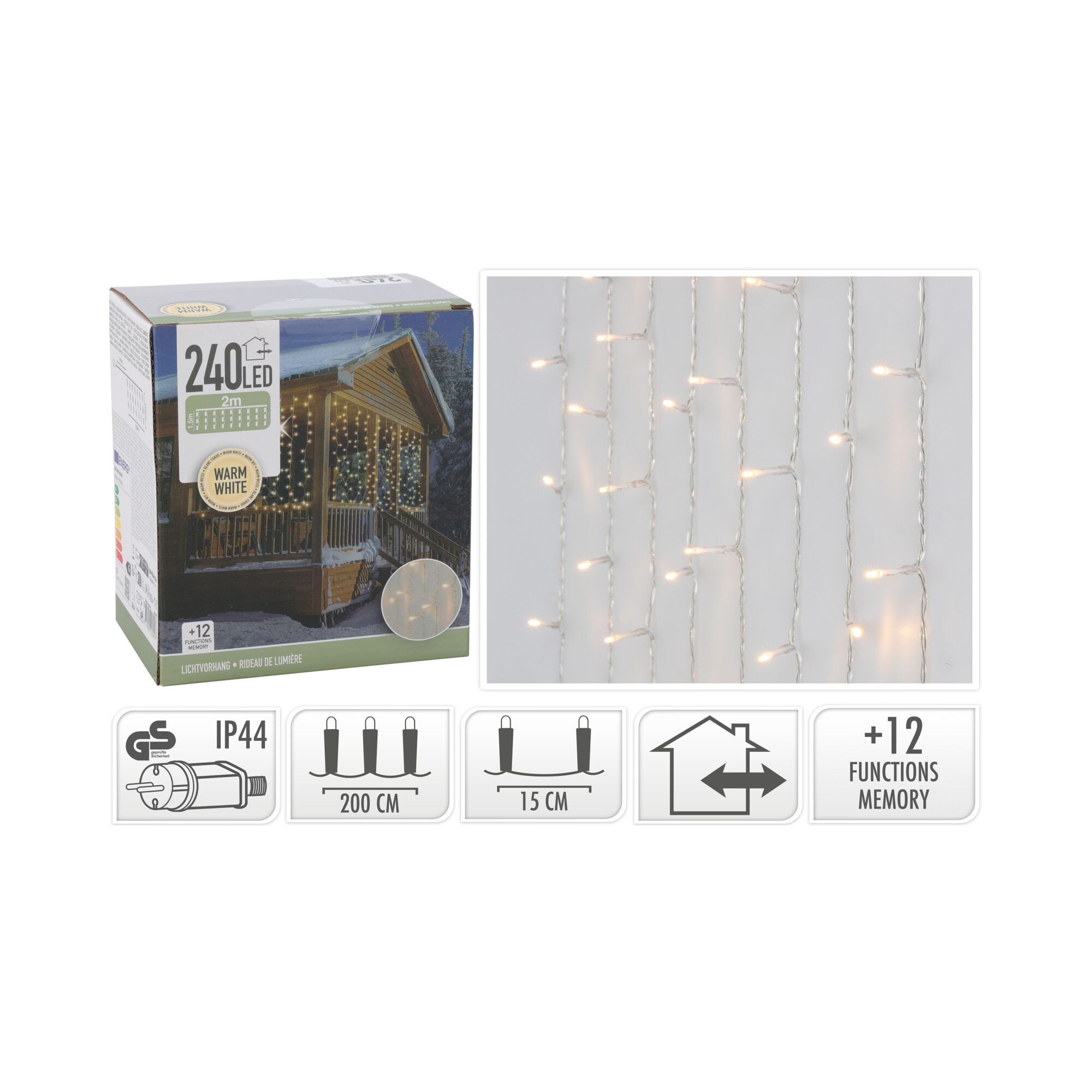 Égősor ledfüggöny 240LED meleg fehér