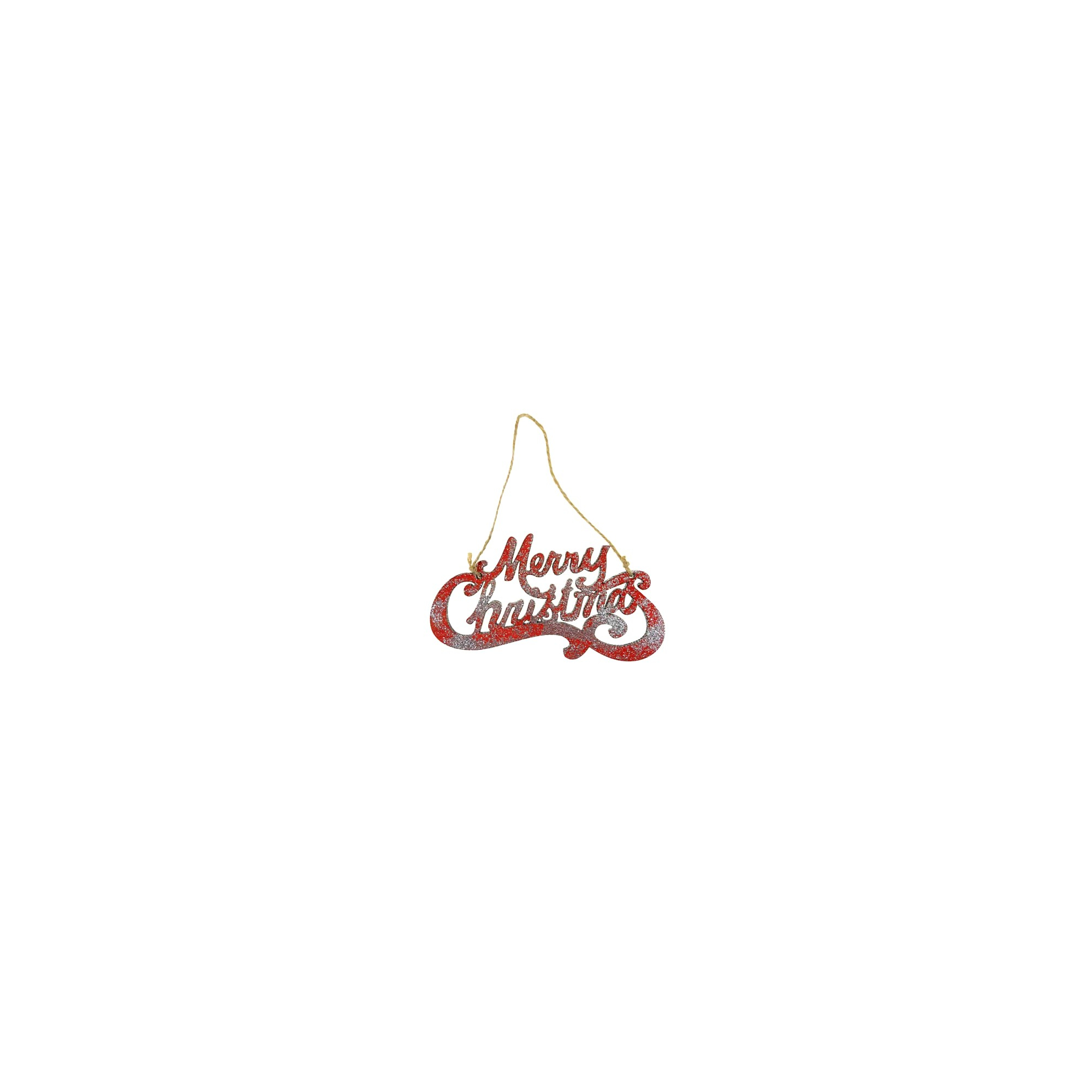 Felirat Merry Christmas fa LV 15*8cm akasztós glitteres ezüst/piros