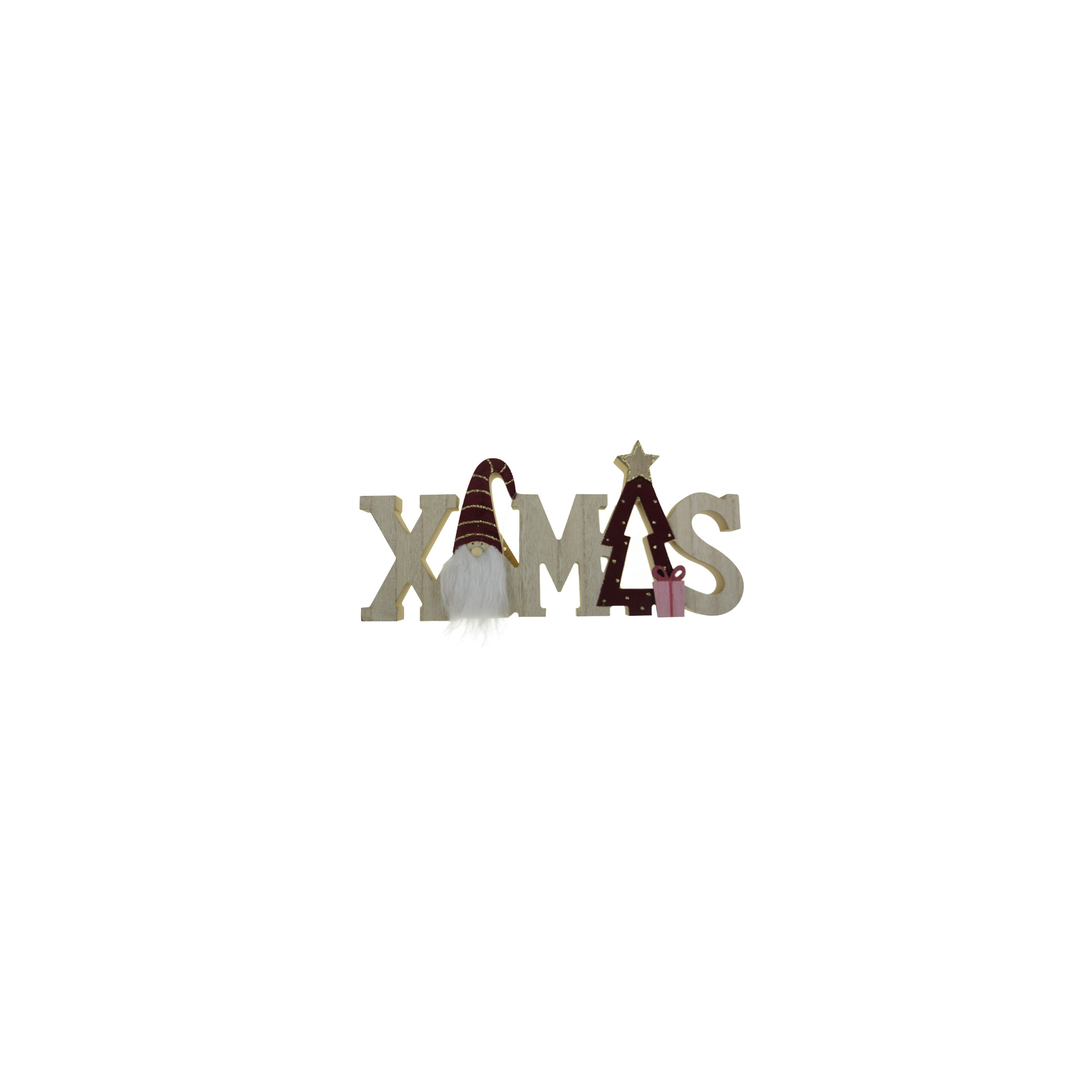 Felirat XMAS fa 29*13.5*2CM mikulással álló natúr/bordó