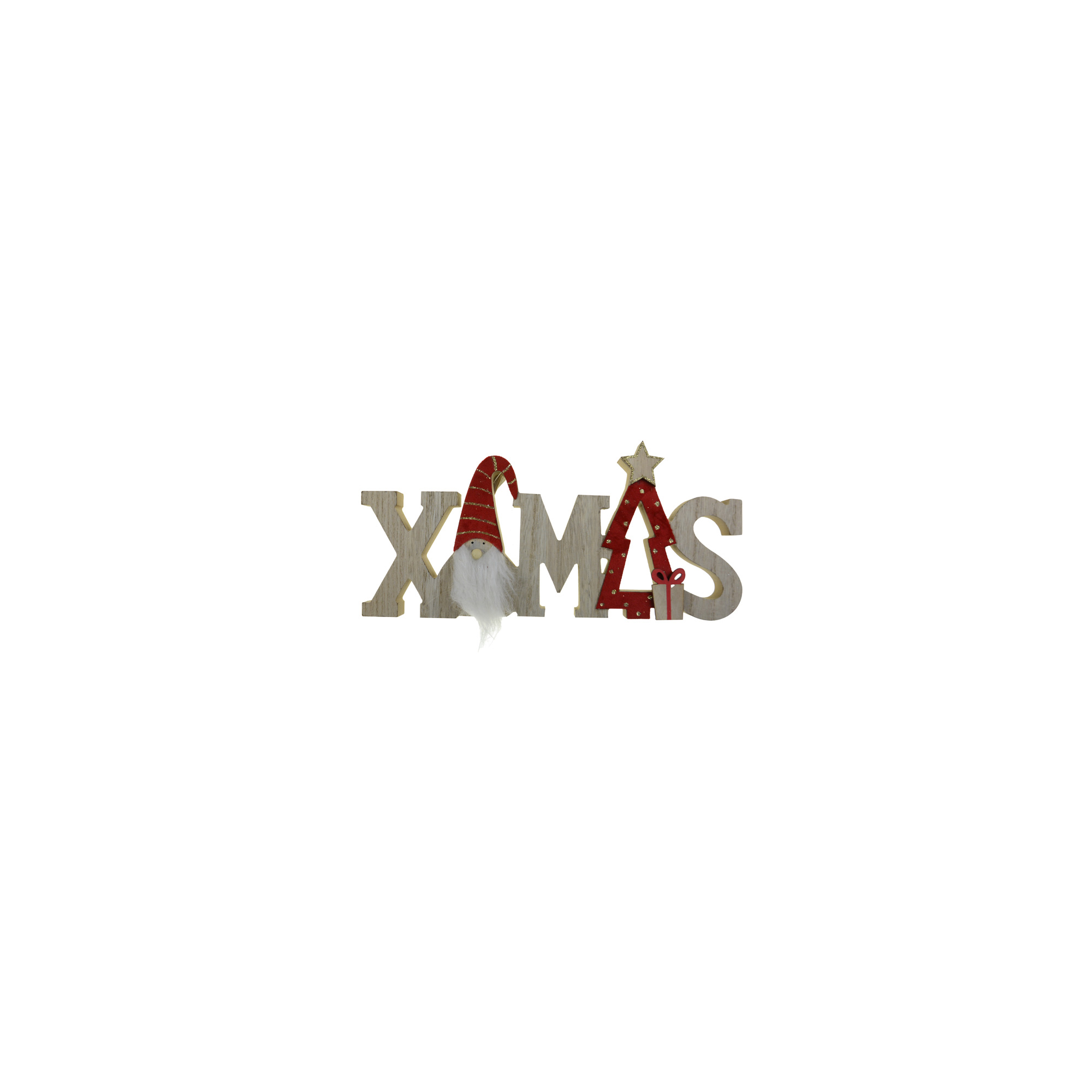 Felirat XMAS fa álló 29*13.5*2CM mikulással natúr/piros