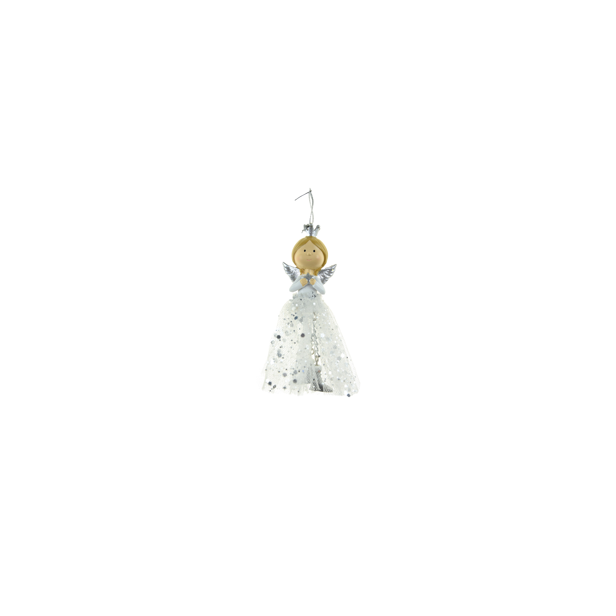 Figura angyal poly 12cm akasztós fehér