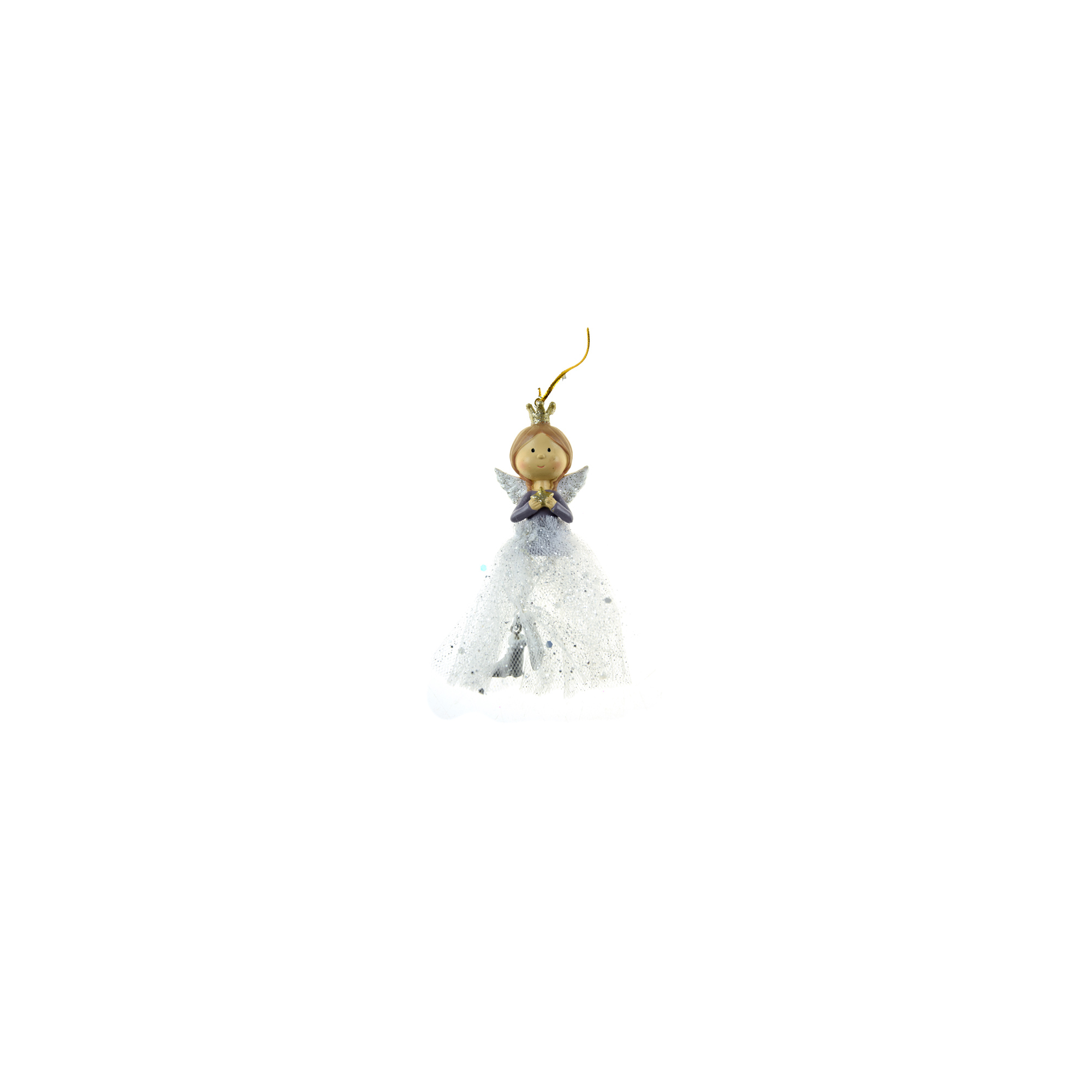 Figura angyal poly 12cm akasztós szürke