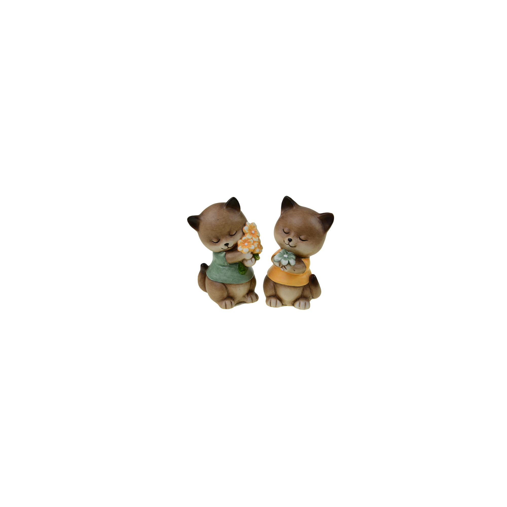 Figura cica kerámia 9*6.8*14.5cm virágokkal több szín