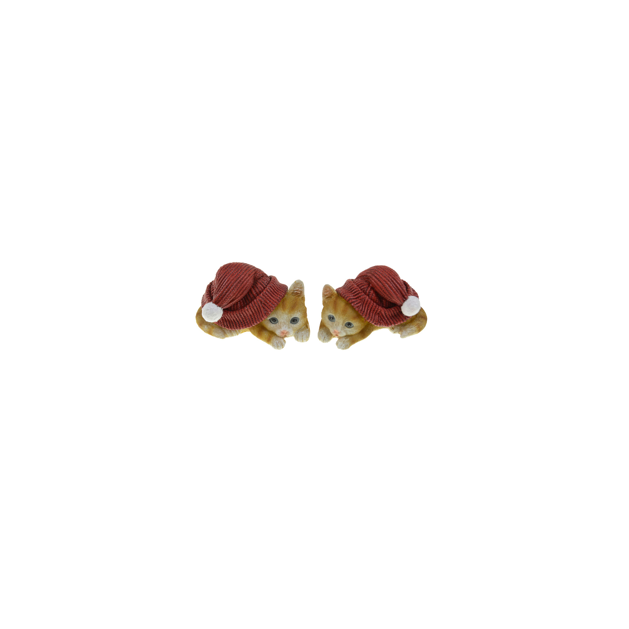 Figura cica poly 10.5*6.5*5.5cm mikulás sapkában 2féle piros/barna