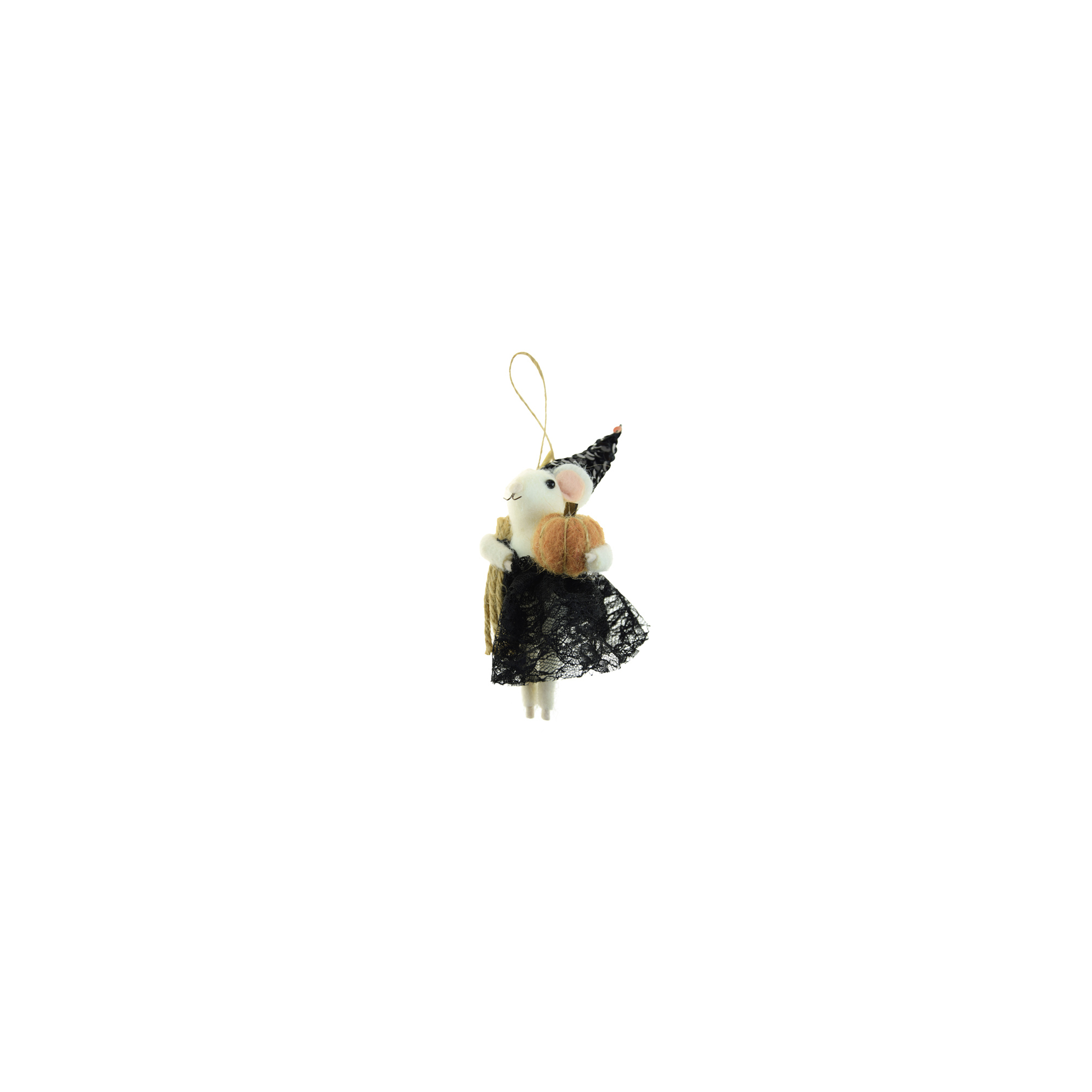 Figura egér textil 14cm boszi jelmezben fehér/fekete