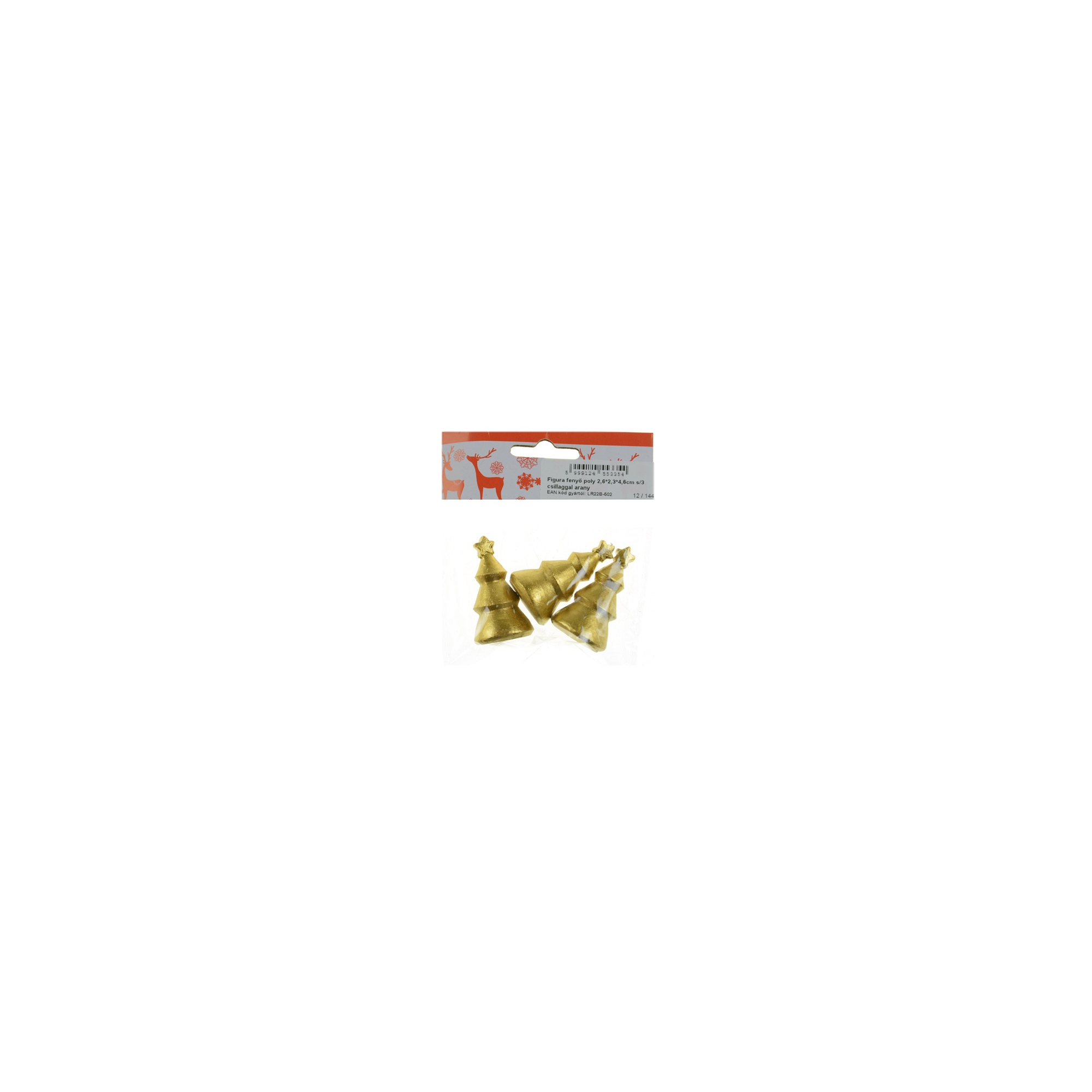 Figura fenyő poly 2,6*2,3*4,6cm s/3 csillaggal arany