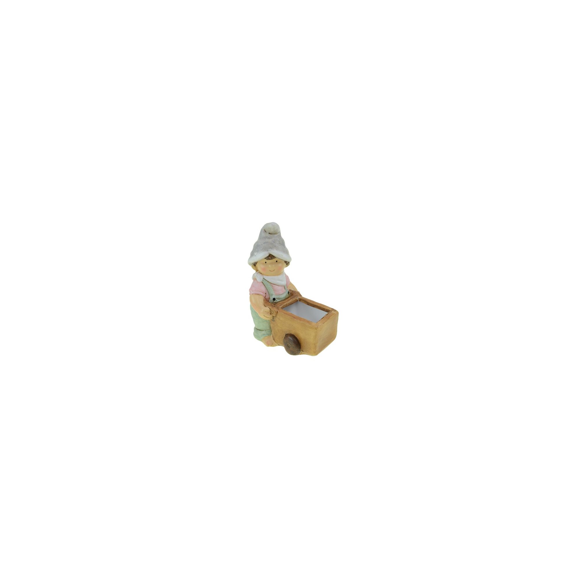Figura fiú kerámia 13*8*16.5cm talicskával szürke/zöld