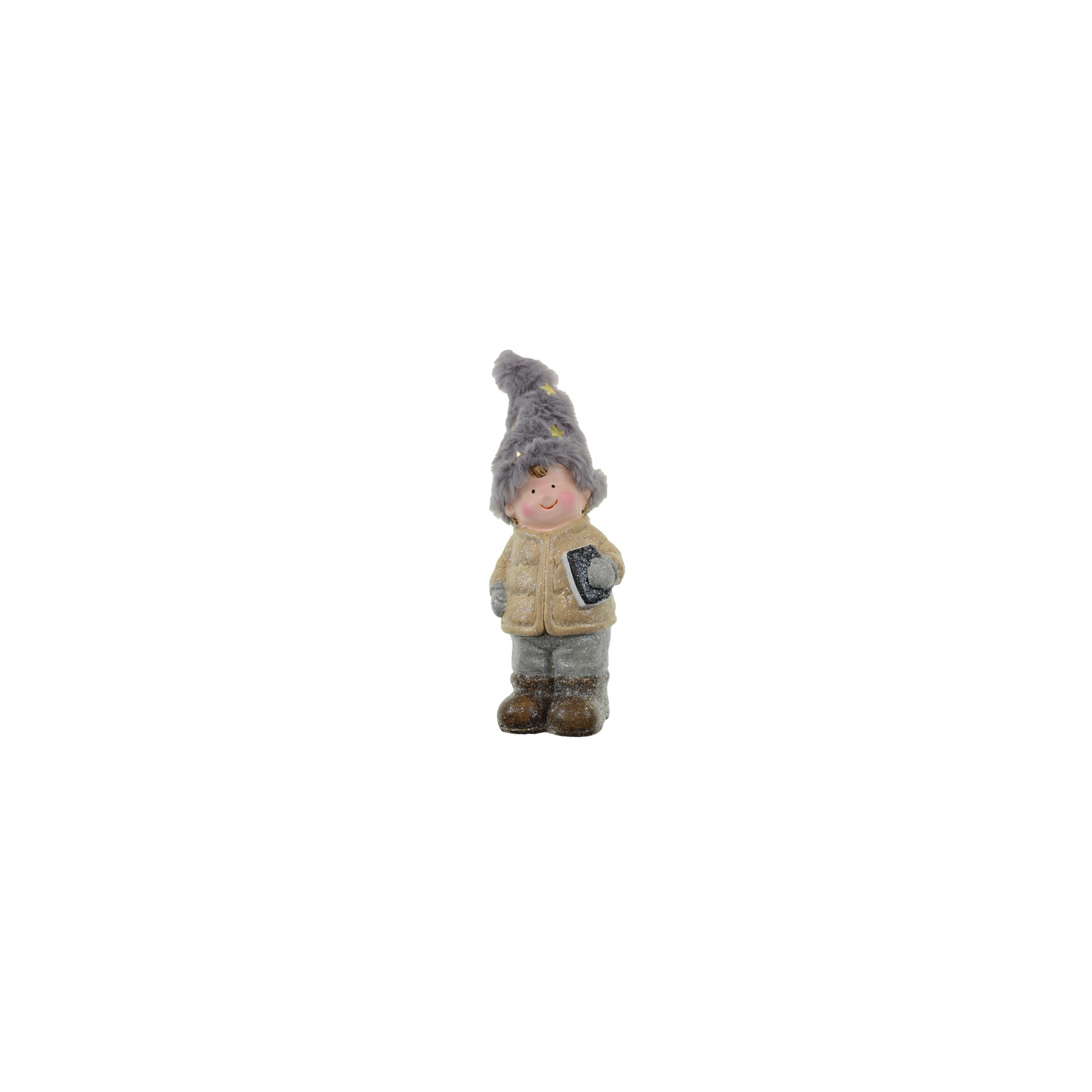 Figura fiú terracotta sapkás H17,5 szürke