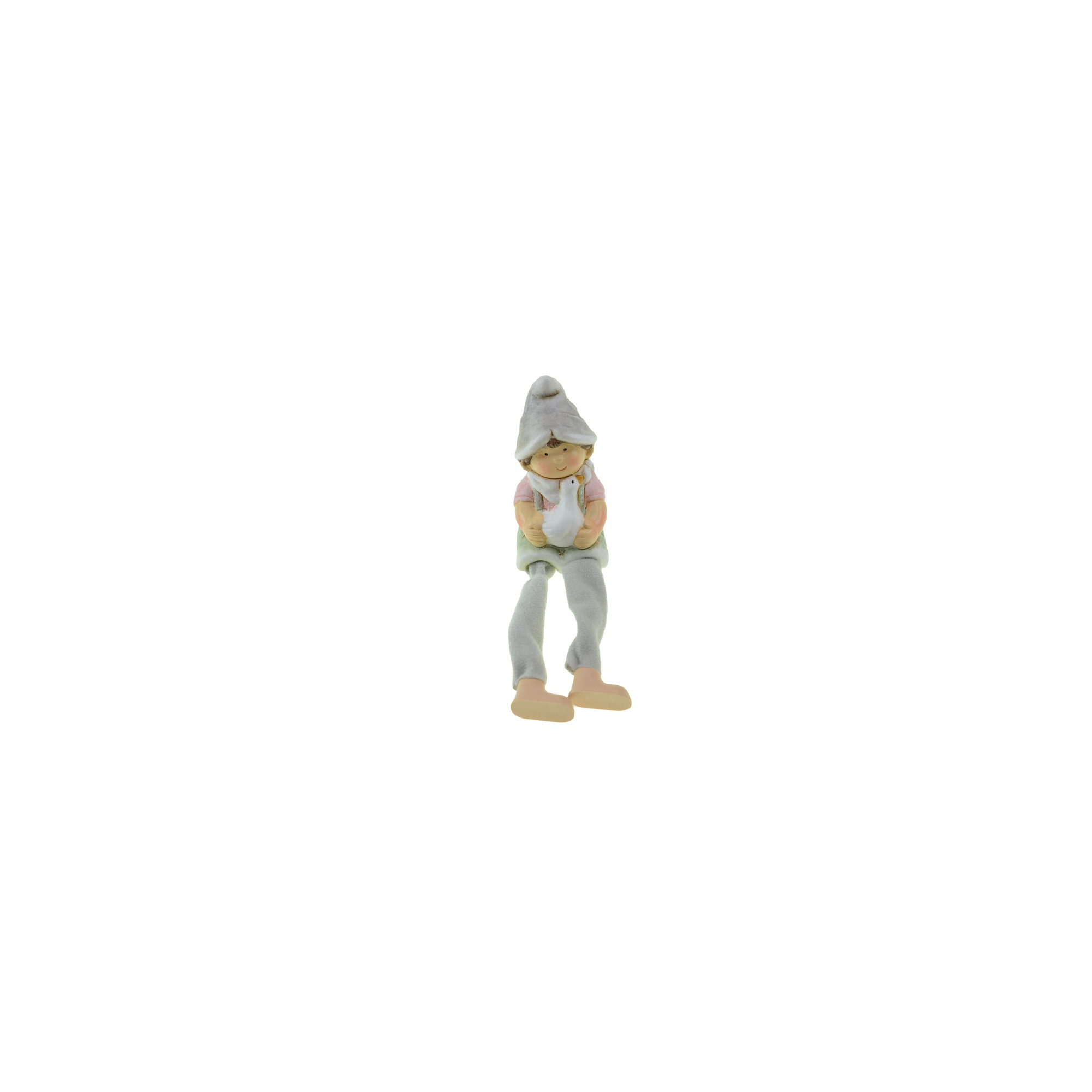 Figura fiú ülő kerámia 6*5*9.2cm kacsával szürke/rózsaszín