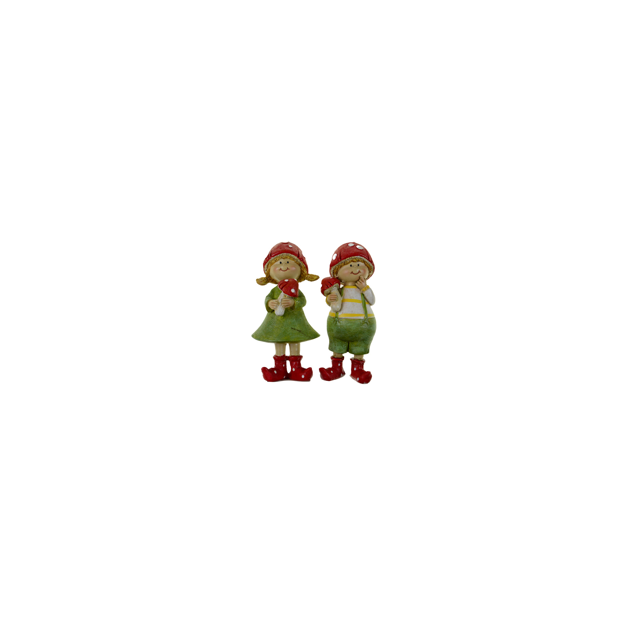 Figura fiú/lány álló 5.5*4.5*14cm gomba sapkában zöld/piros