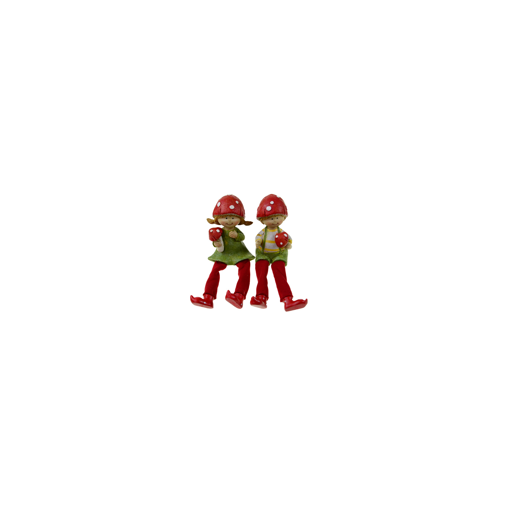 Figura fiú/lány poly gomba sapkában 5.5*5*17cm lógólábú zöld/piros