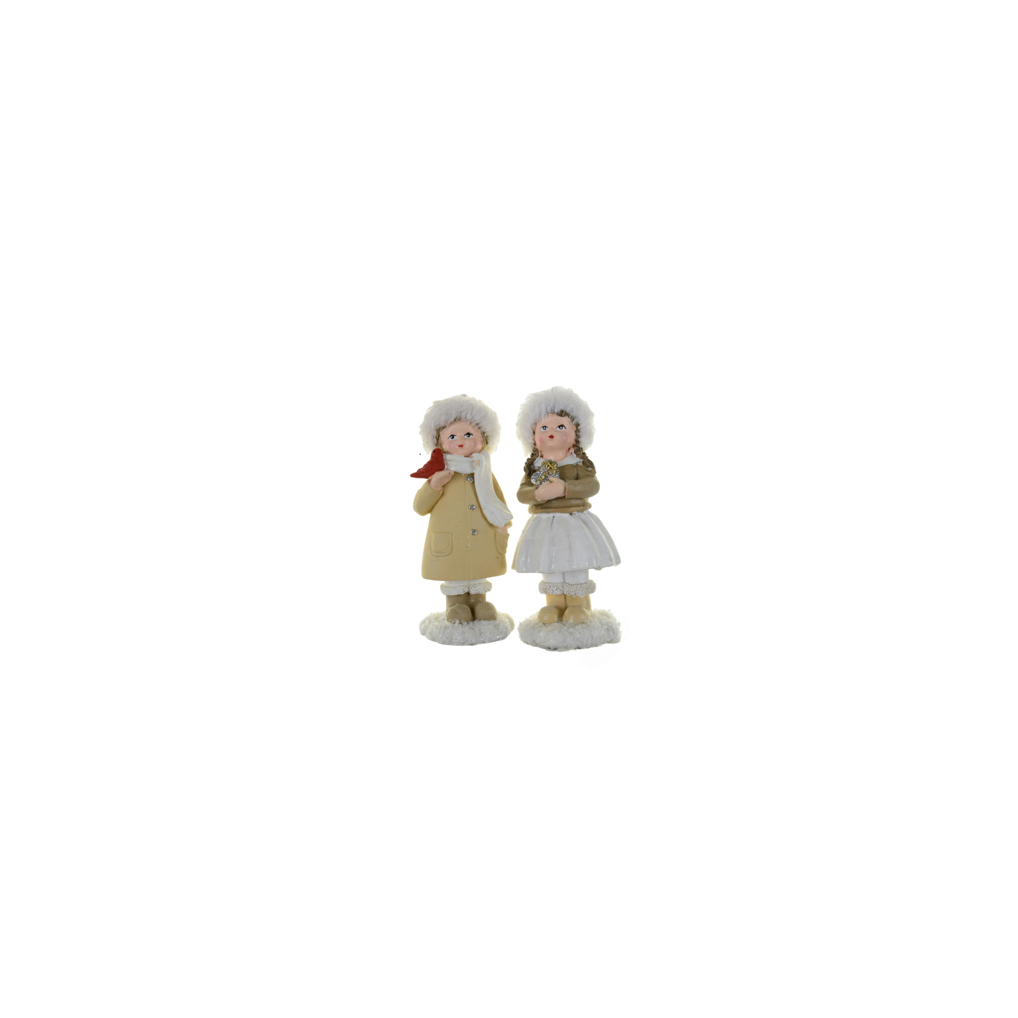 Figura fiú/lány poly 5.5*4.5*13.5cmH télikabátban barna/fehér