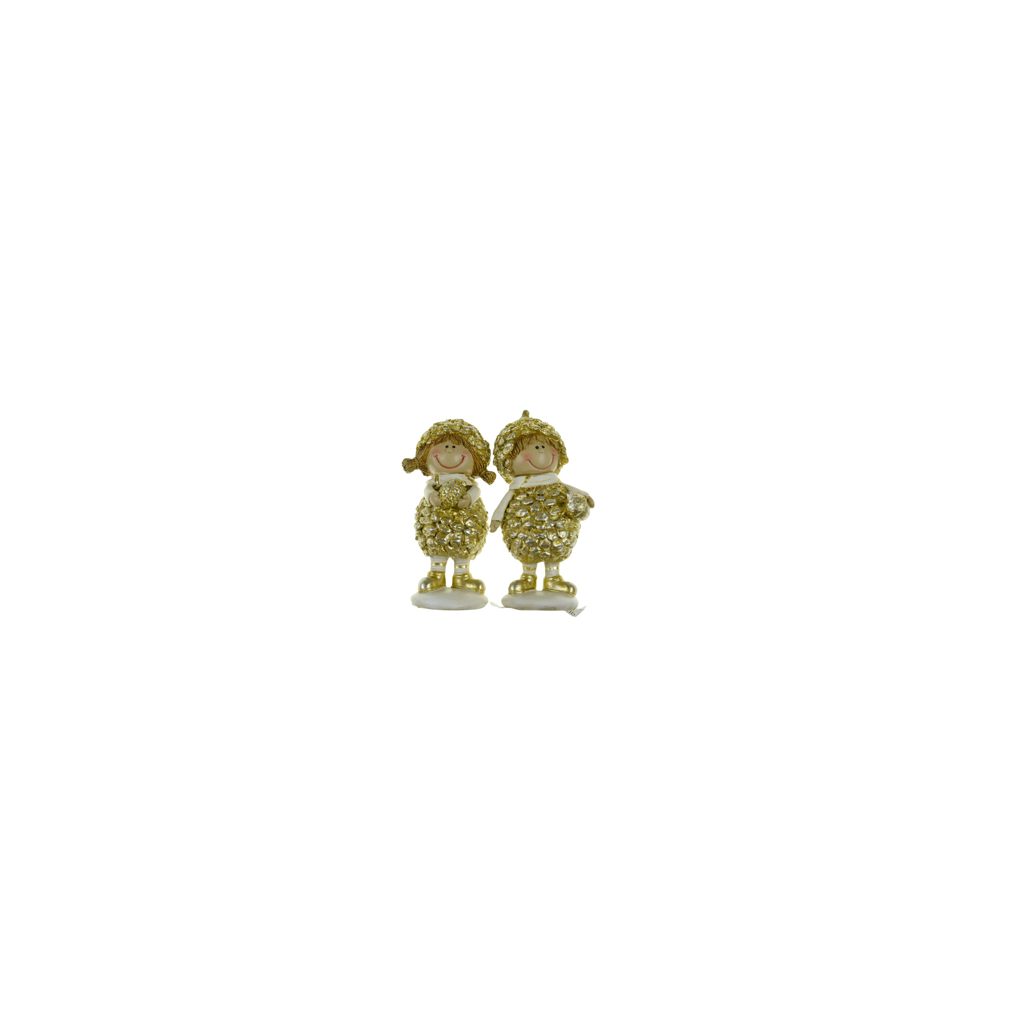 Figura fiú/lány poly 5*3.5*10.5cm aranyruhában barna/arany