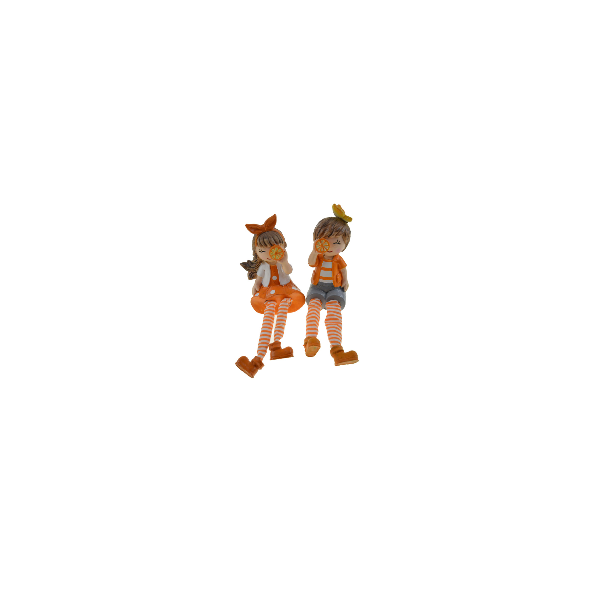 Figura fiú/lány poly 7*6*17cm narancs/kék