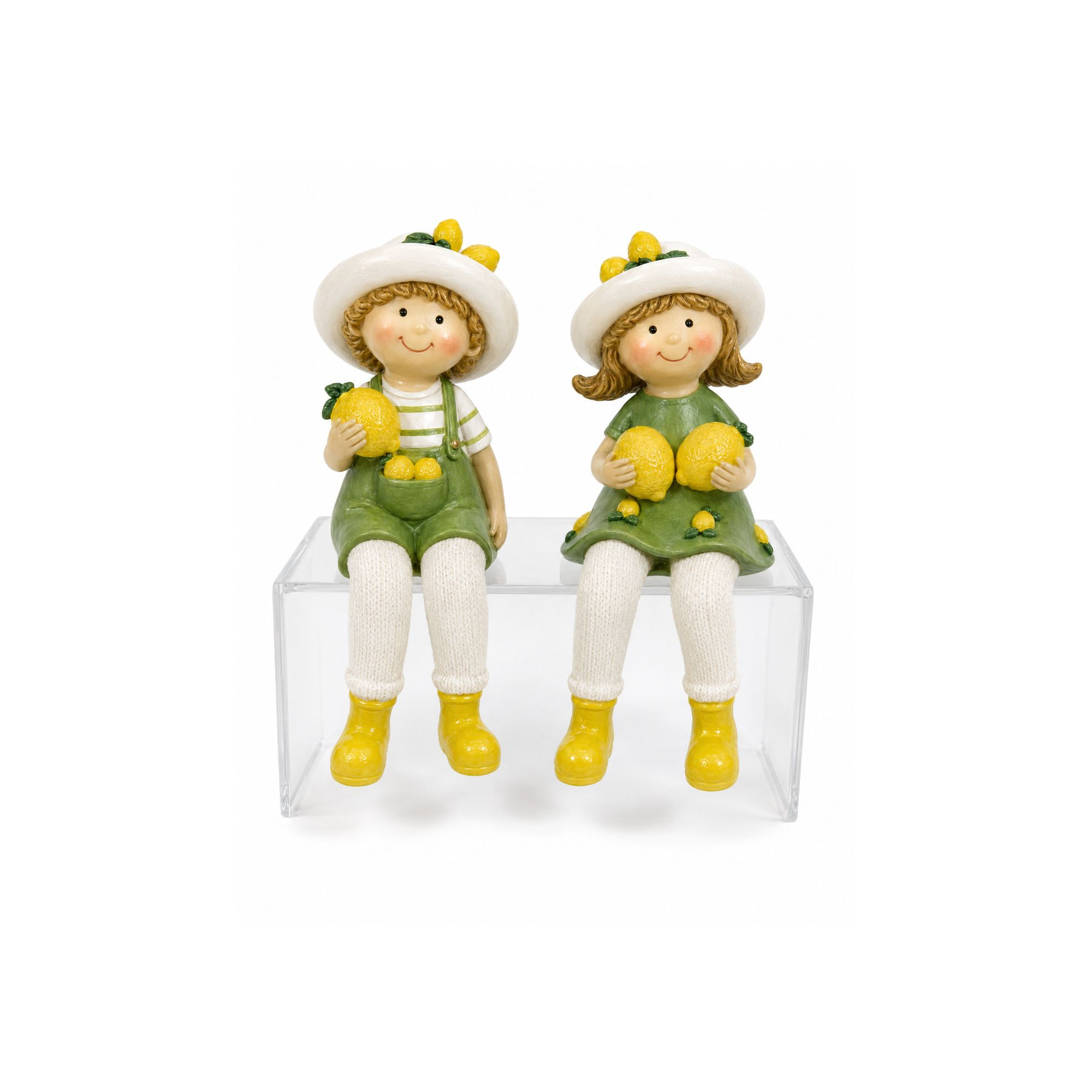 Figura fiú/lány poly citromos 6.5*5.5*17cm lógó lábú zöld
