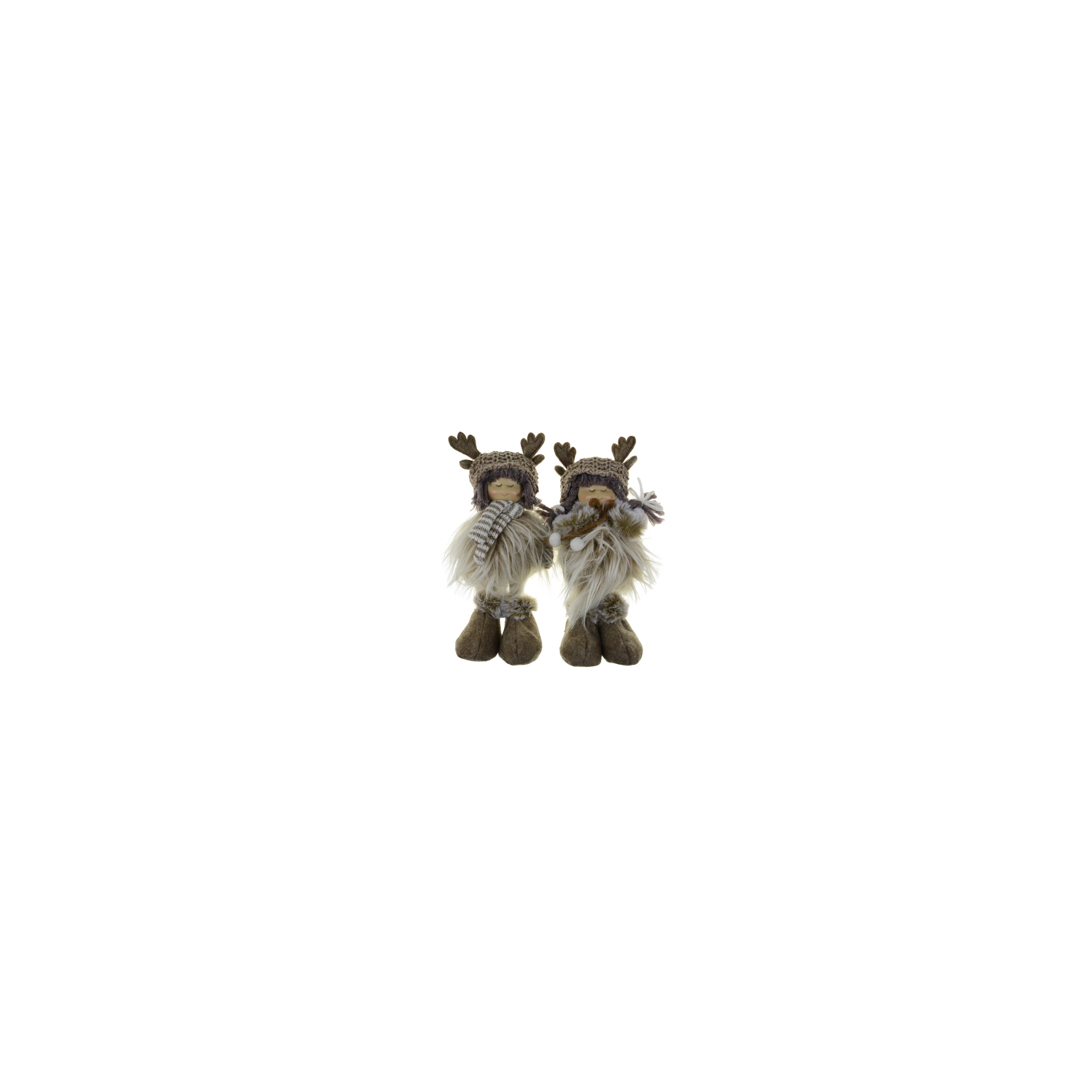 Figura fiú/lány textil álló 11*8*21cm szarvas sapkában barna