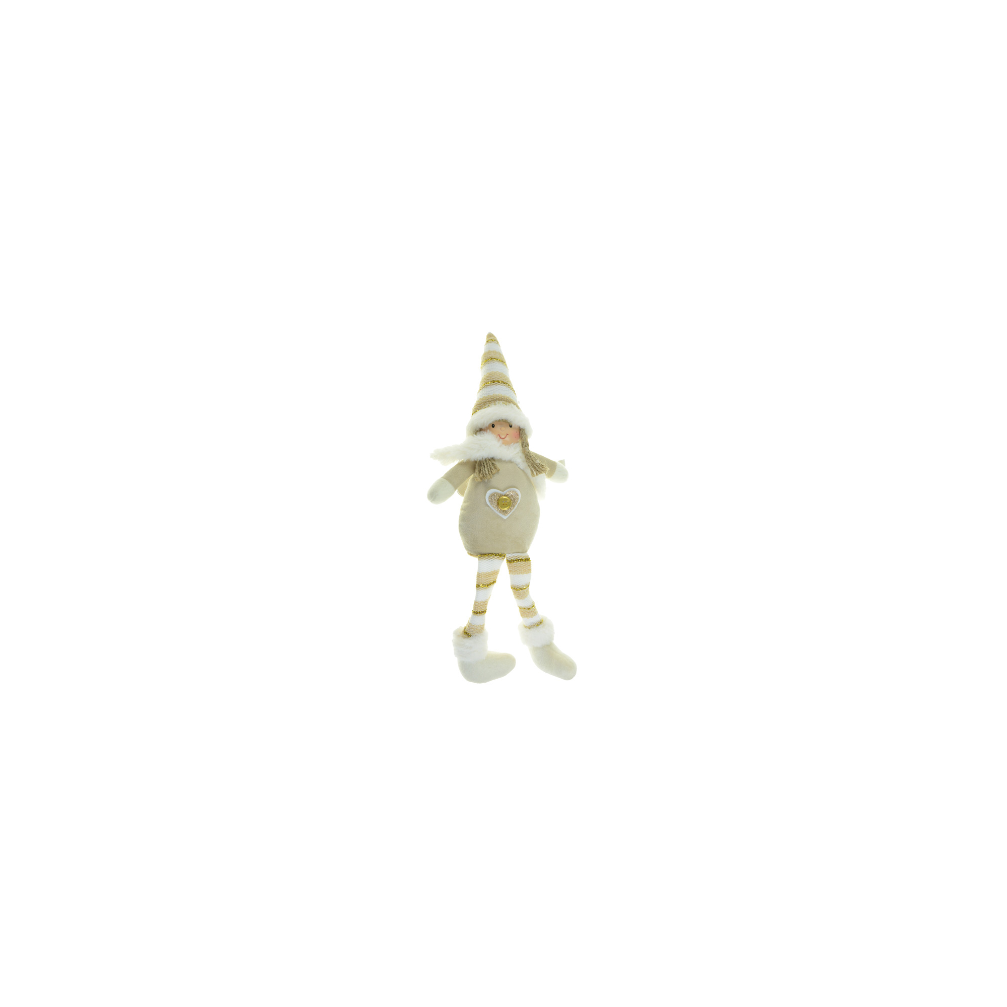 Figura fiú/lány textil lógólábú 15*7*45cm LED-es, csíkos barna/fehér