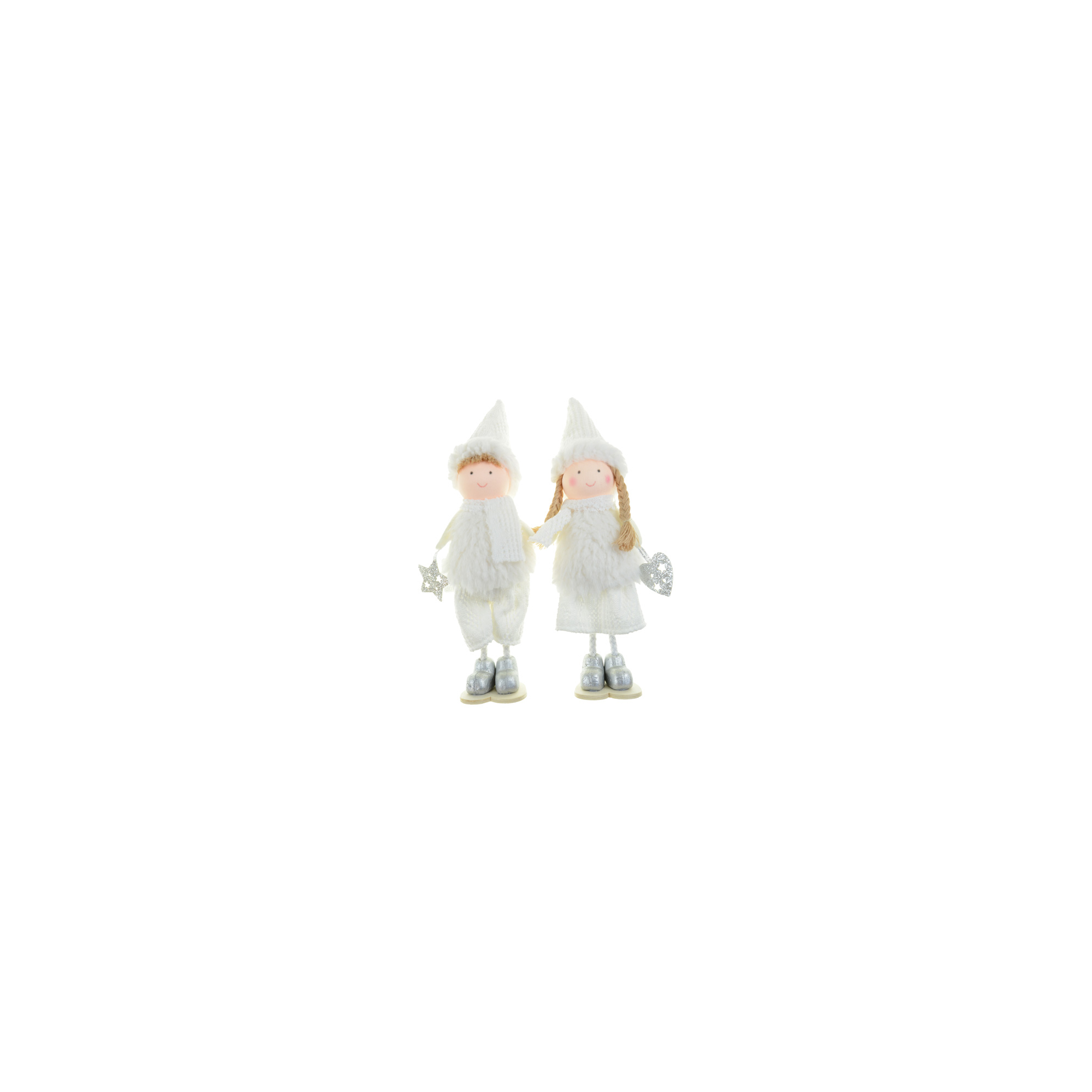 Figura fiú/lány textil 20cm plüss sapkás álló fehér