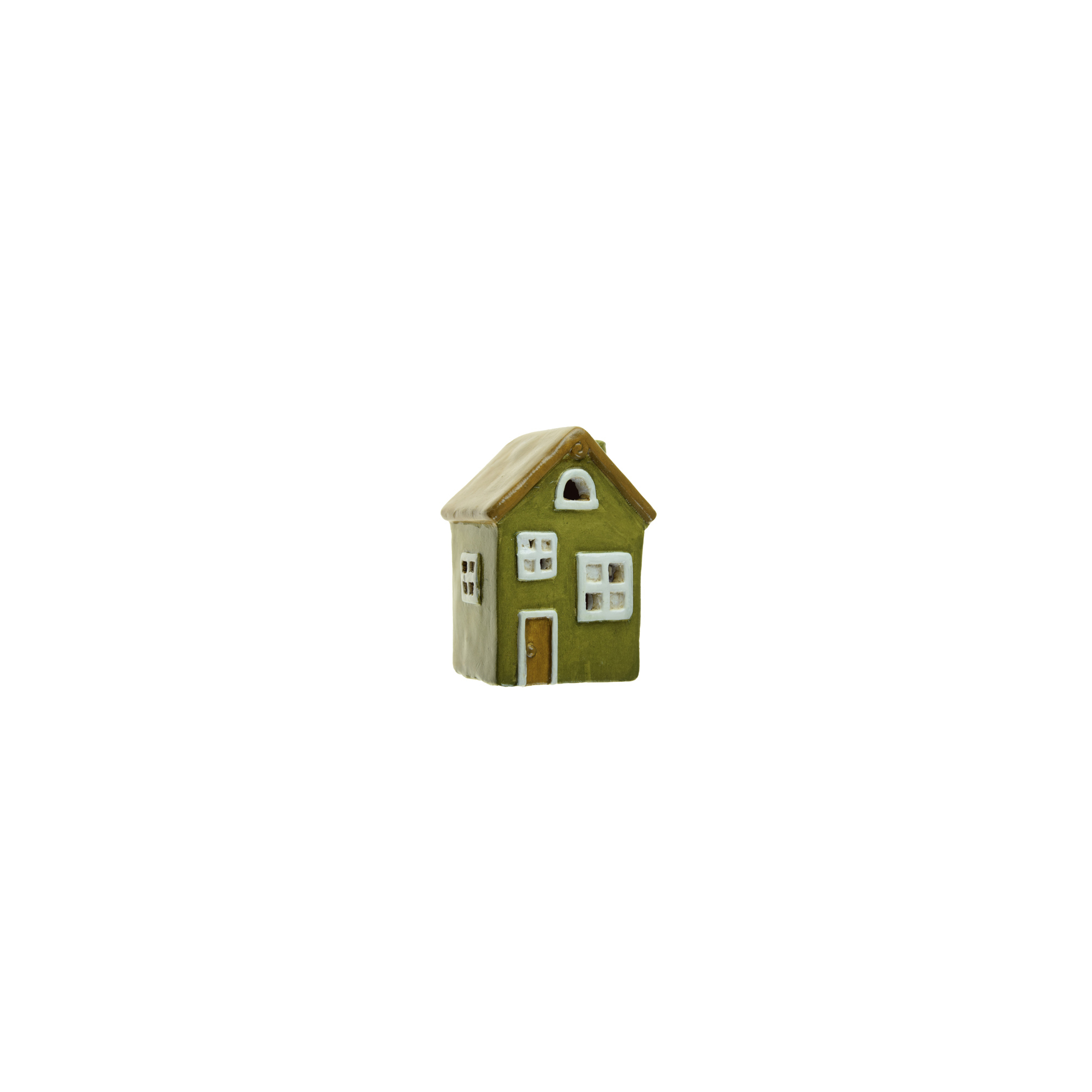 Figura ház terrakotta 10cm LEDes zöld