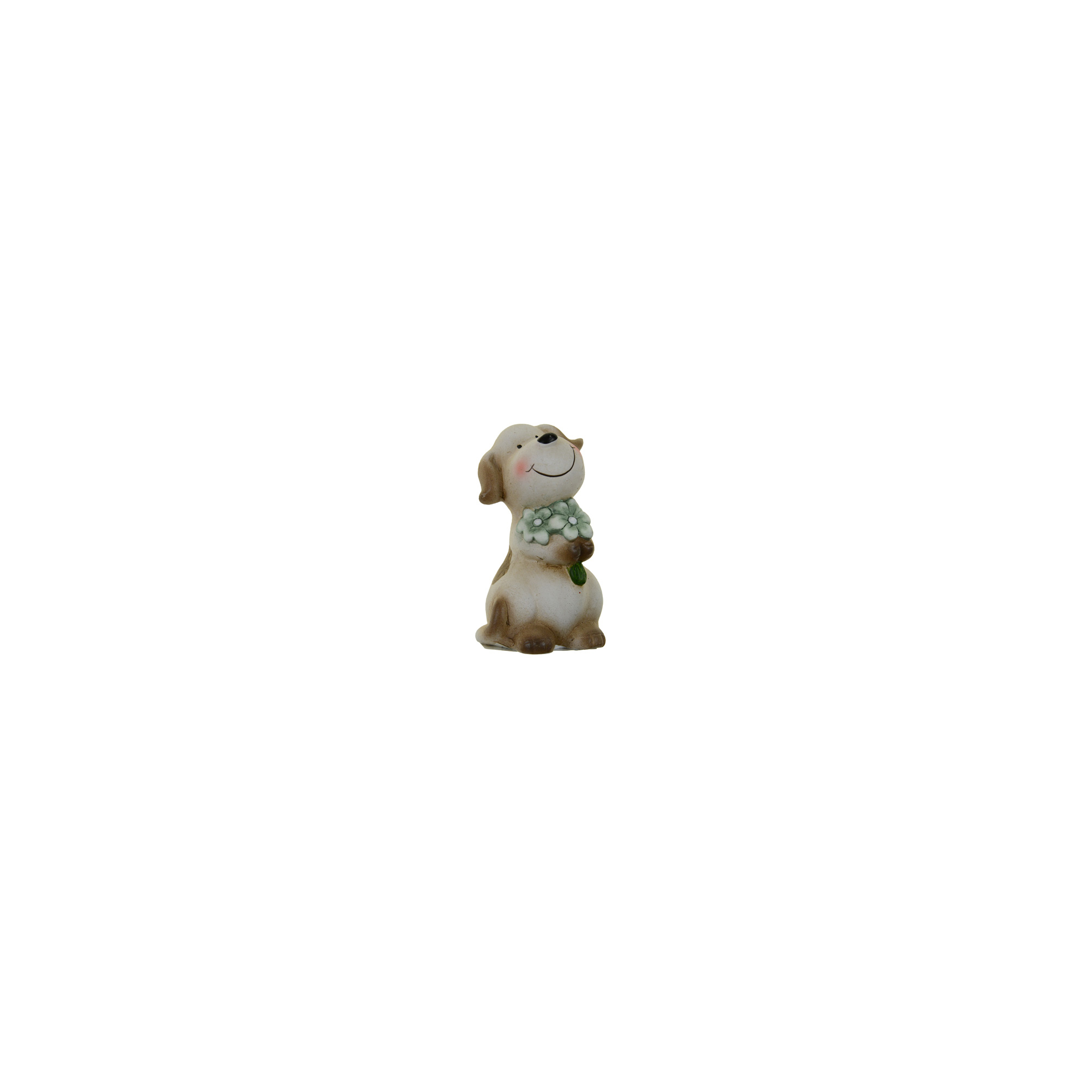 Figura kutya kerámia 5.7*5.3*10cm virágcsokorral kék