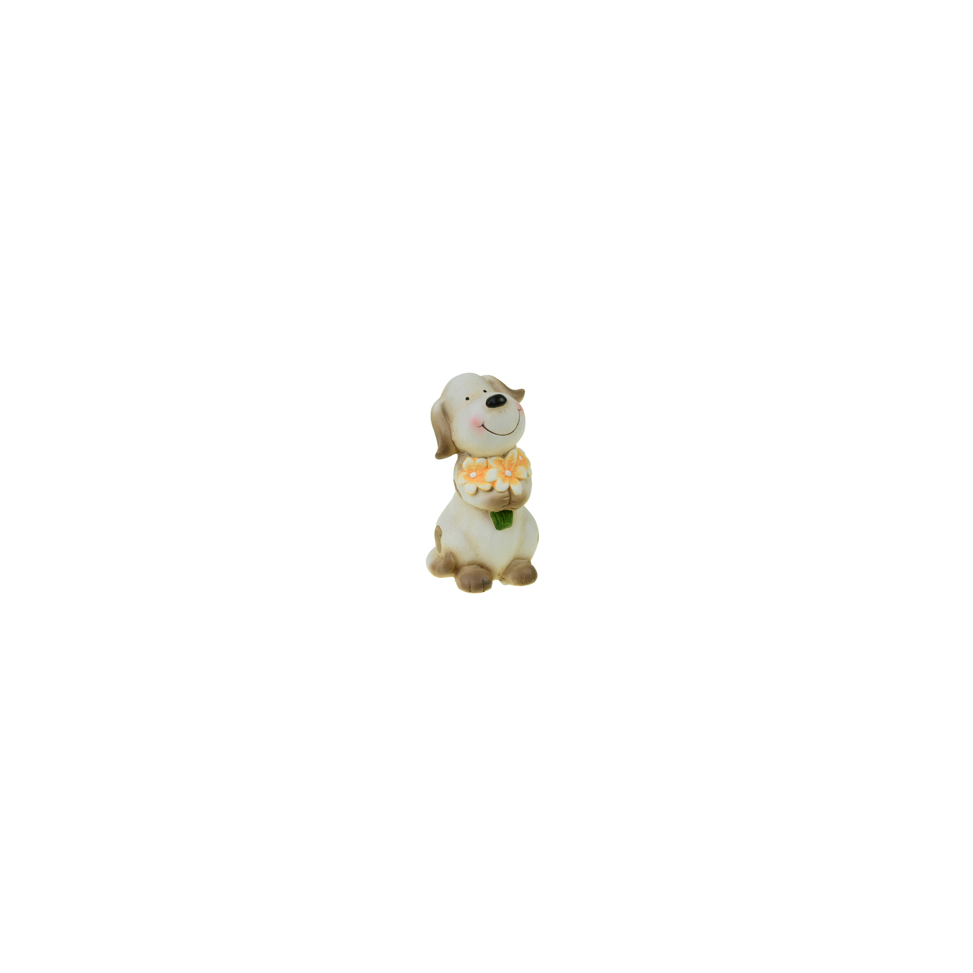 Figura kutya kerámia virágcsokorral 8.8*8*15.5cm narancs