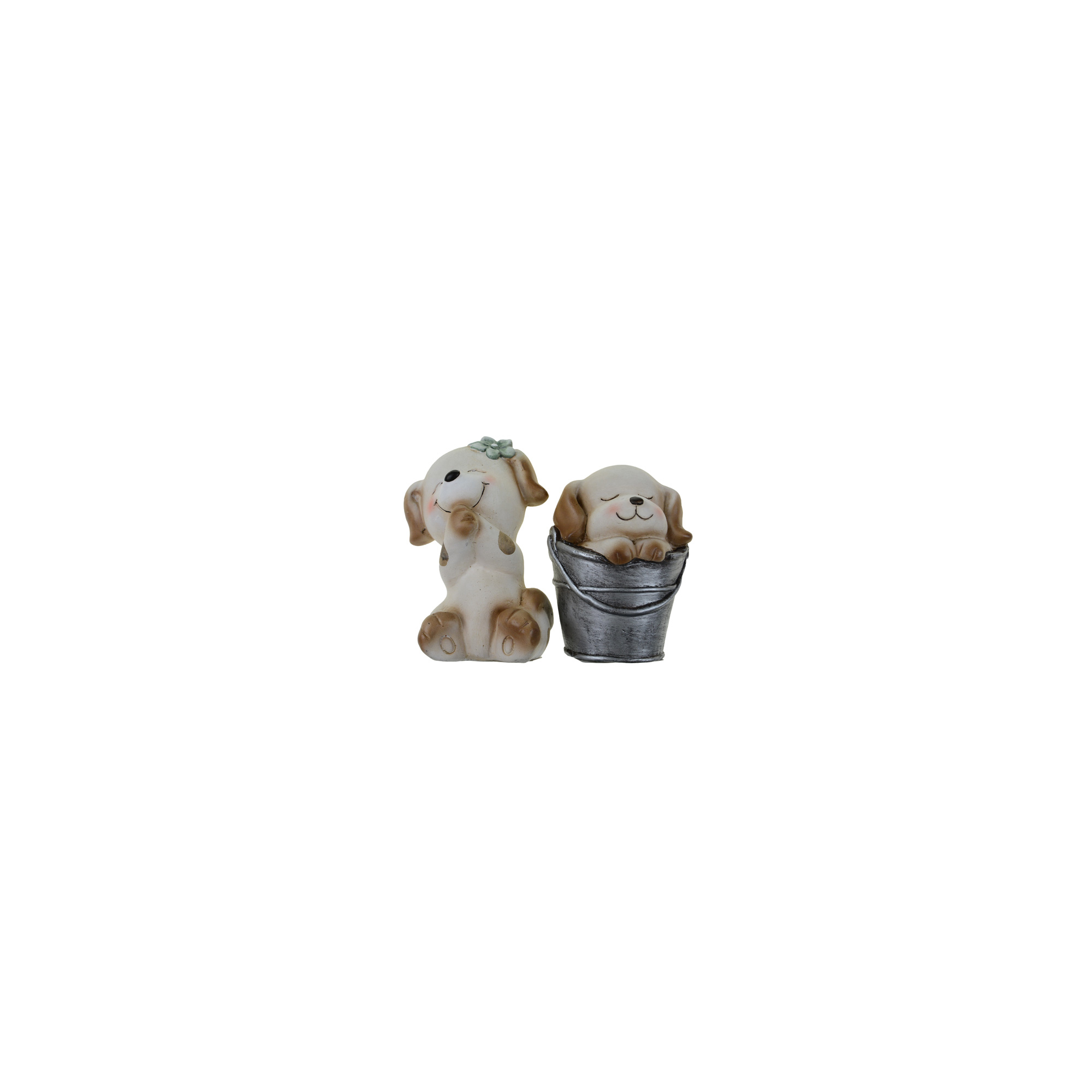 Figura kutya kerámia 8*7.7*10.8cm vödörben barna/szürke
