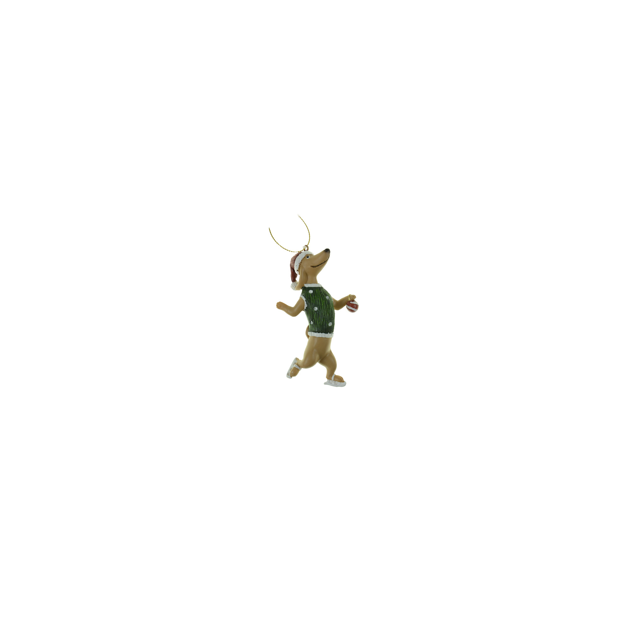 Figura kutya poly 5,5*2*10cm akasztós zöld/barna