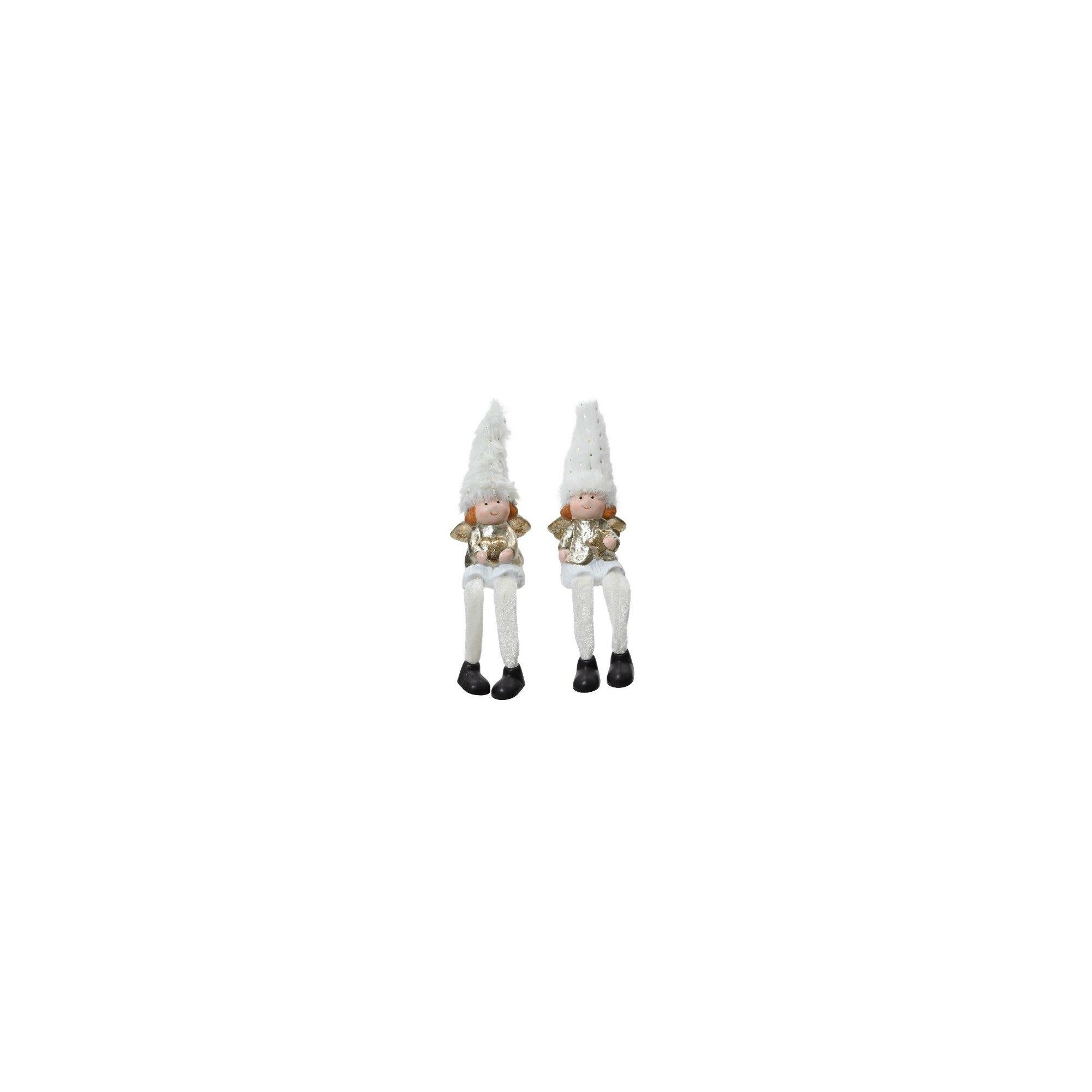 Figura lány terrakotta 23,5cm lógólábú fehér/arany
