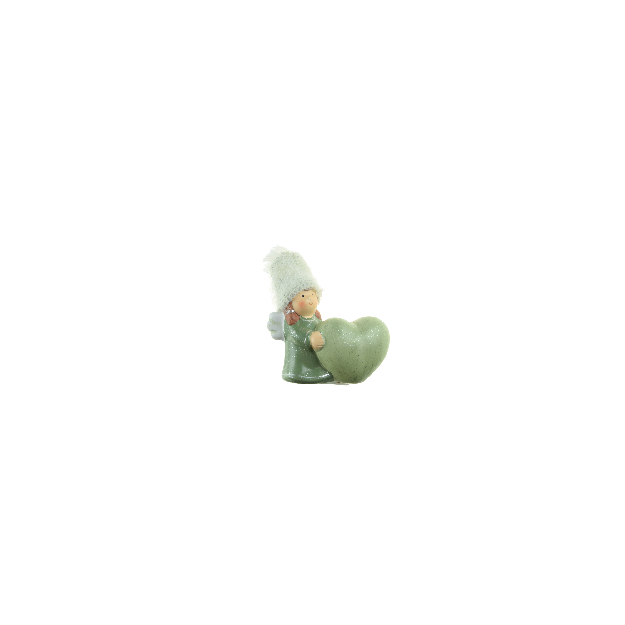 Figura lány terrakotta szívvel 11*5.8*10cm zöld