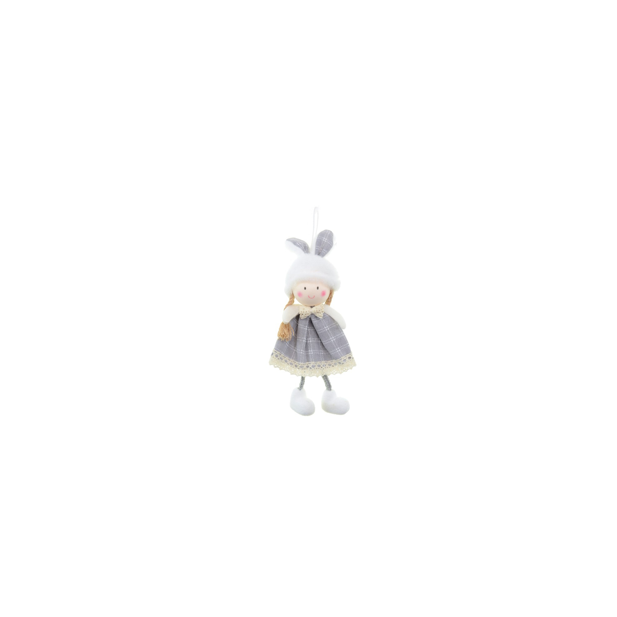 Figura lány textil 18cm akasztós szürke