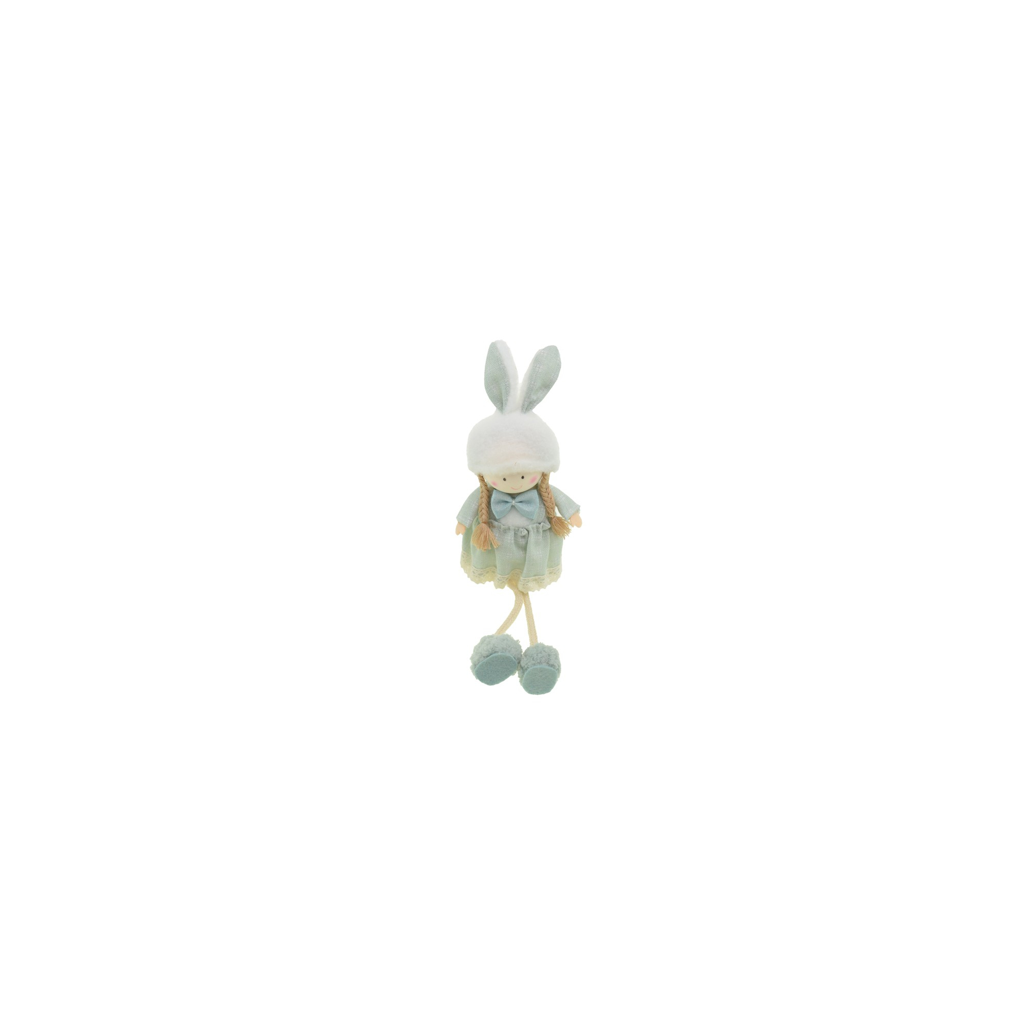 Figura lány textil 25cm lógólábú zöld