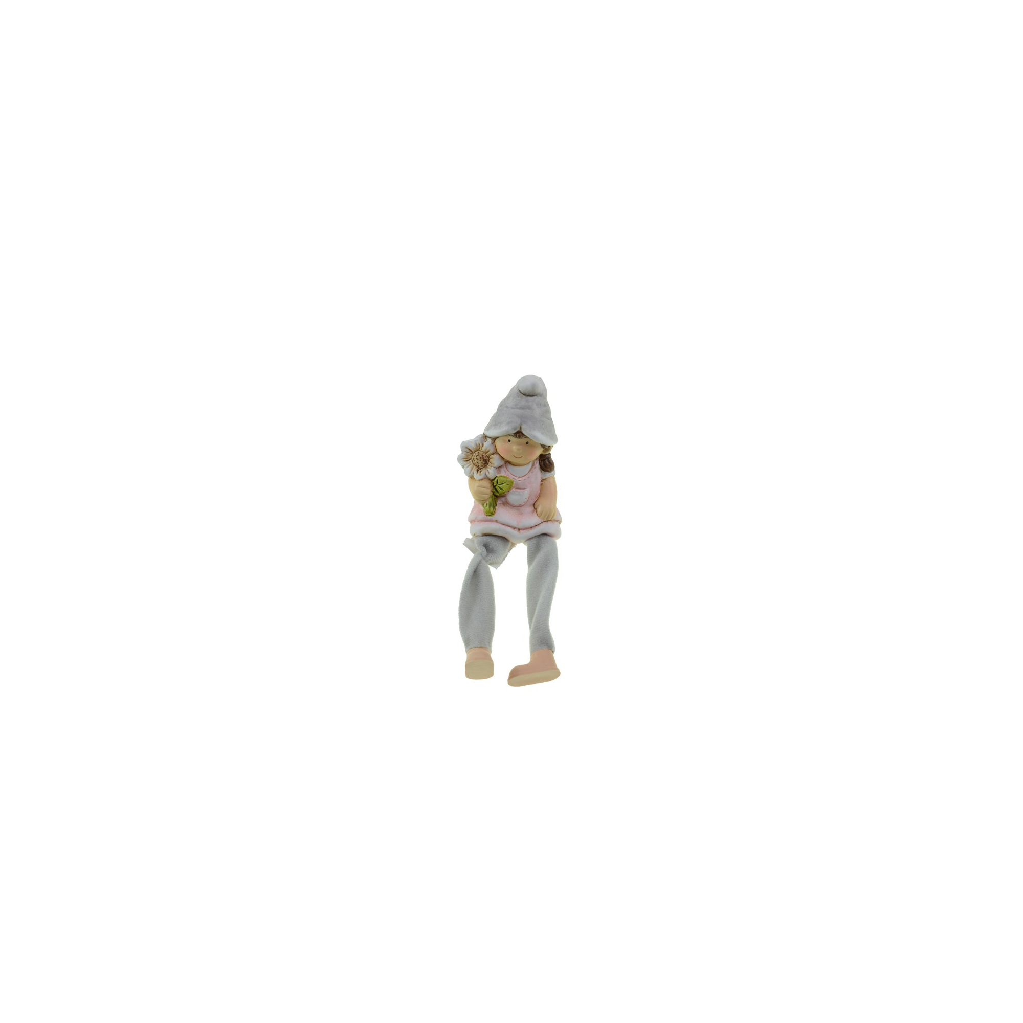 Figura lány ülő kerámia 6*5*9.2cm virággal szürke/rózsaszín
