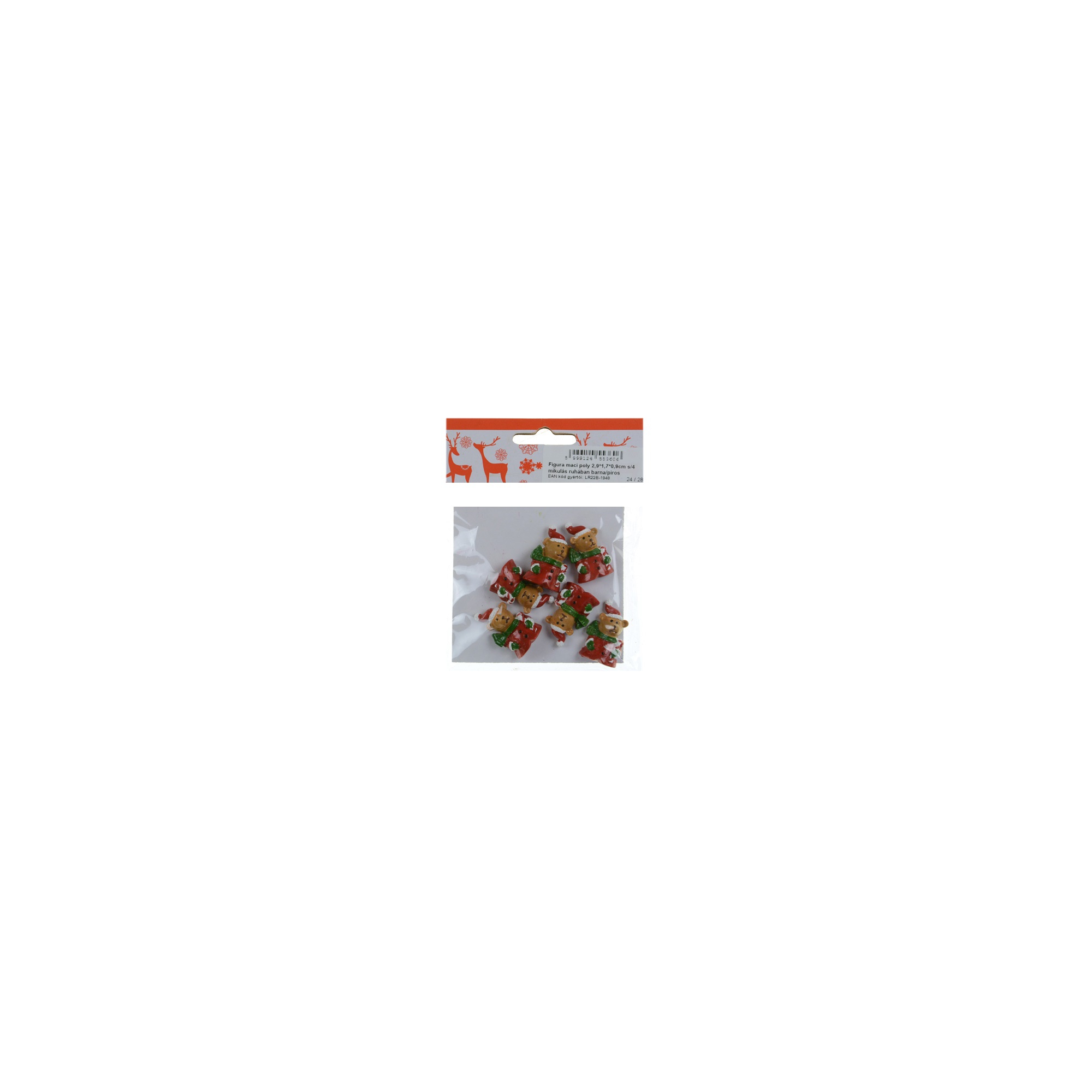 Figura maci poly 2,9*1,7*0,9cm s/4 mikulás ruhában barna/piros