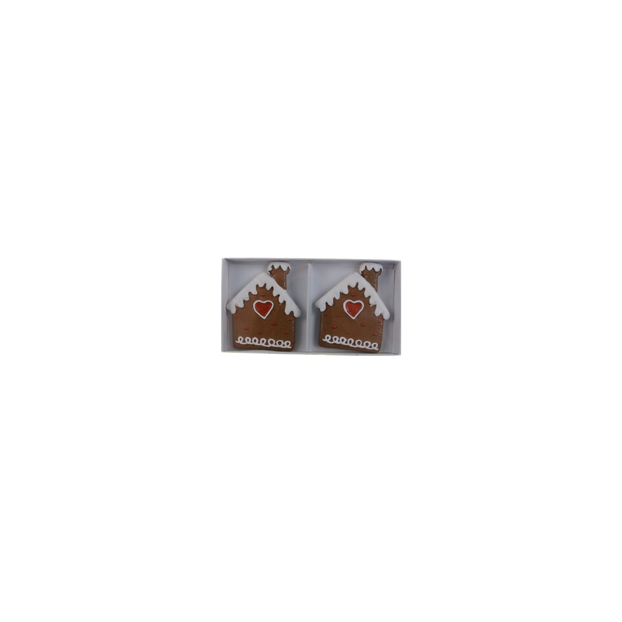 Figura mézeskalács ház poly 5,4*6,4*0,8cm s/2 szívvel fehér/barna