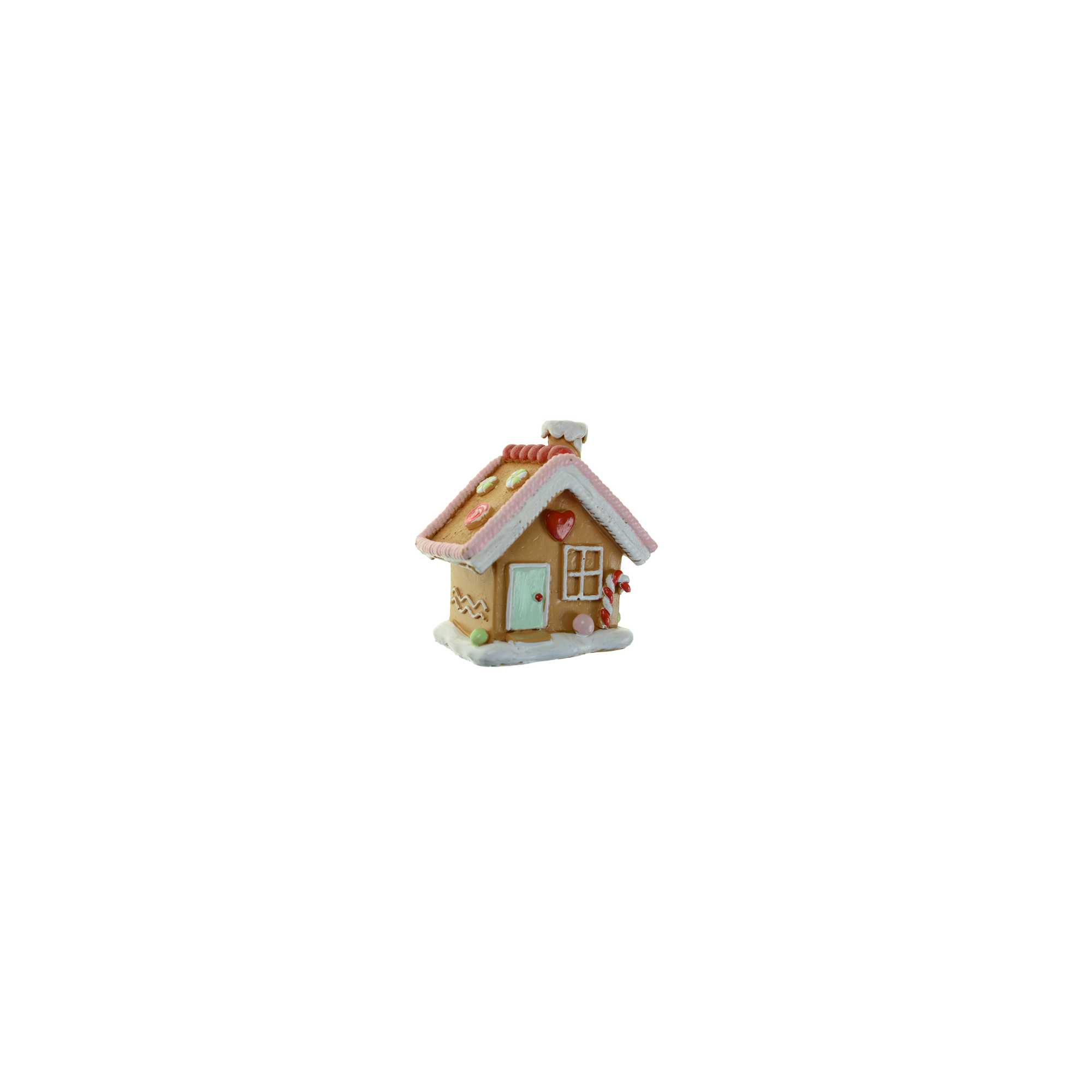 Figura mézeskalács ház poly 9,9*6,5*10,1cm díszített rózsaszín/barna