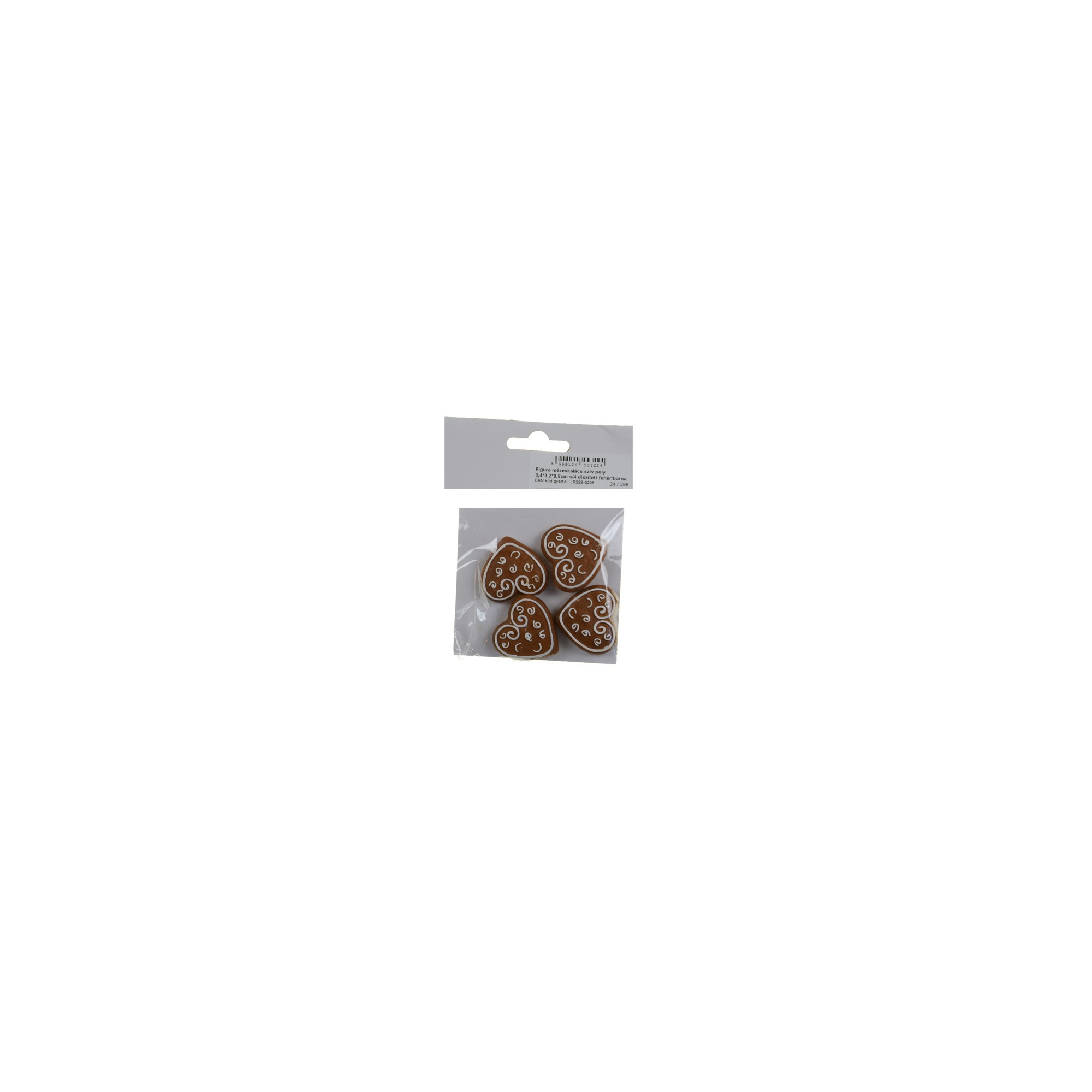 Figura mézeskalács szív poly 3,4*3,2*0,8cm s/4 díszített fehér/barna