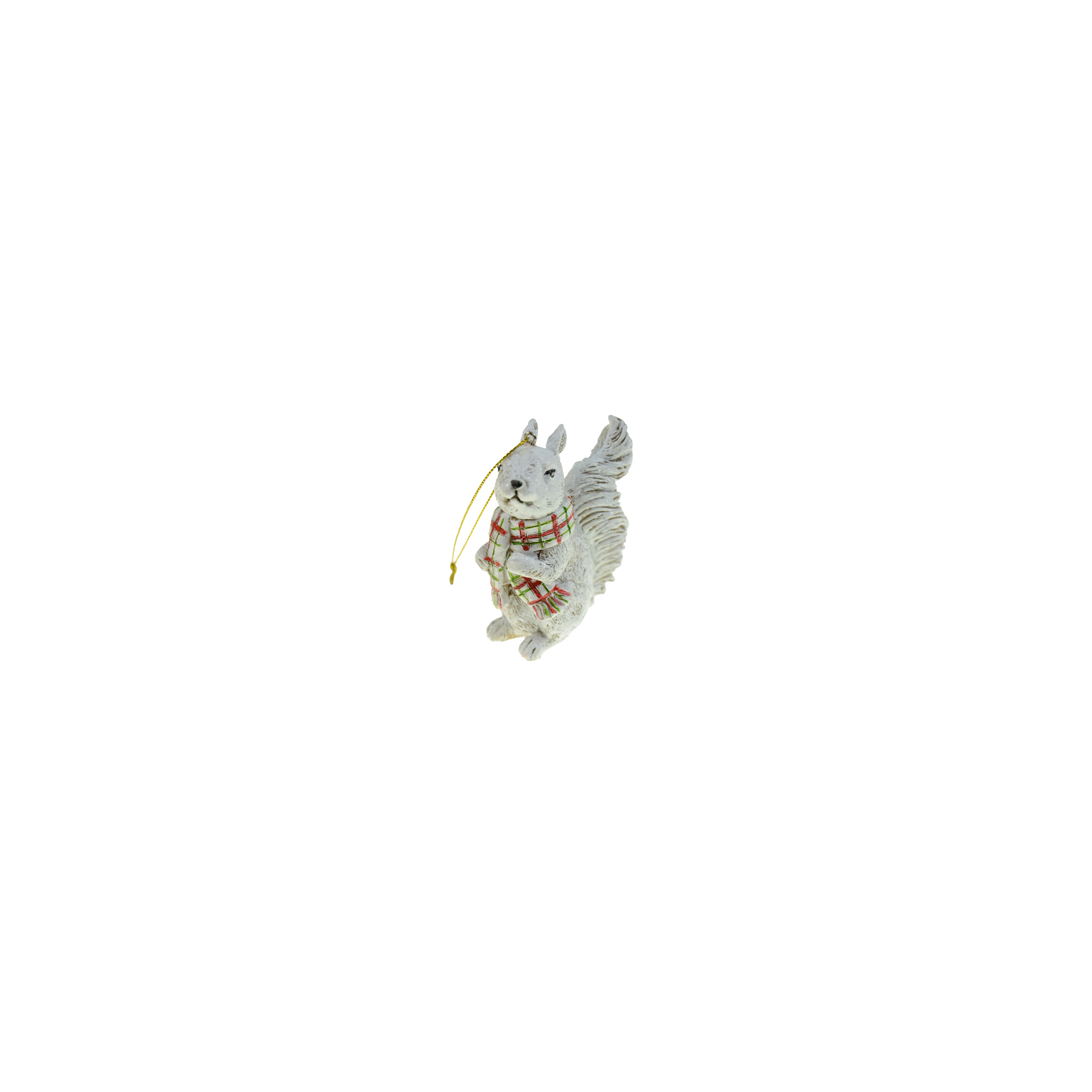 Figura mókus poly 4*7*9cm kockás sálban fehér