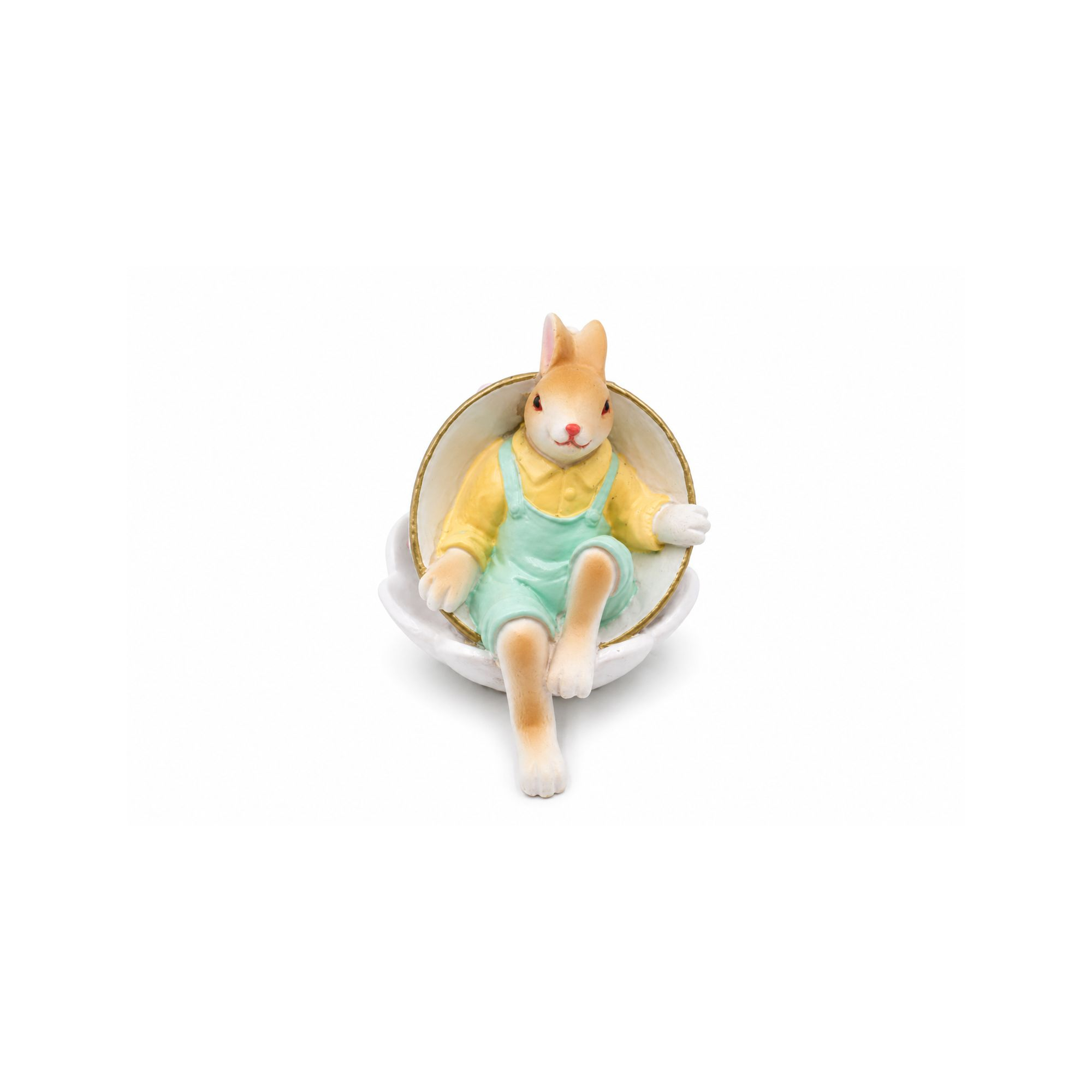 Figura nyuszi bögrében poly 8,5*6,6*7cm fehér/zöld