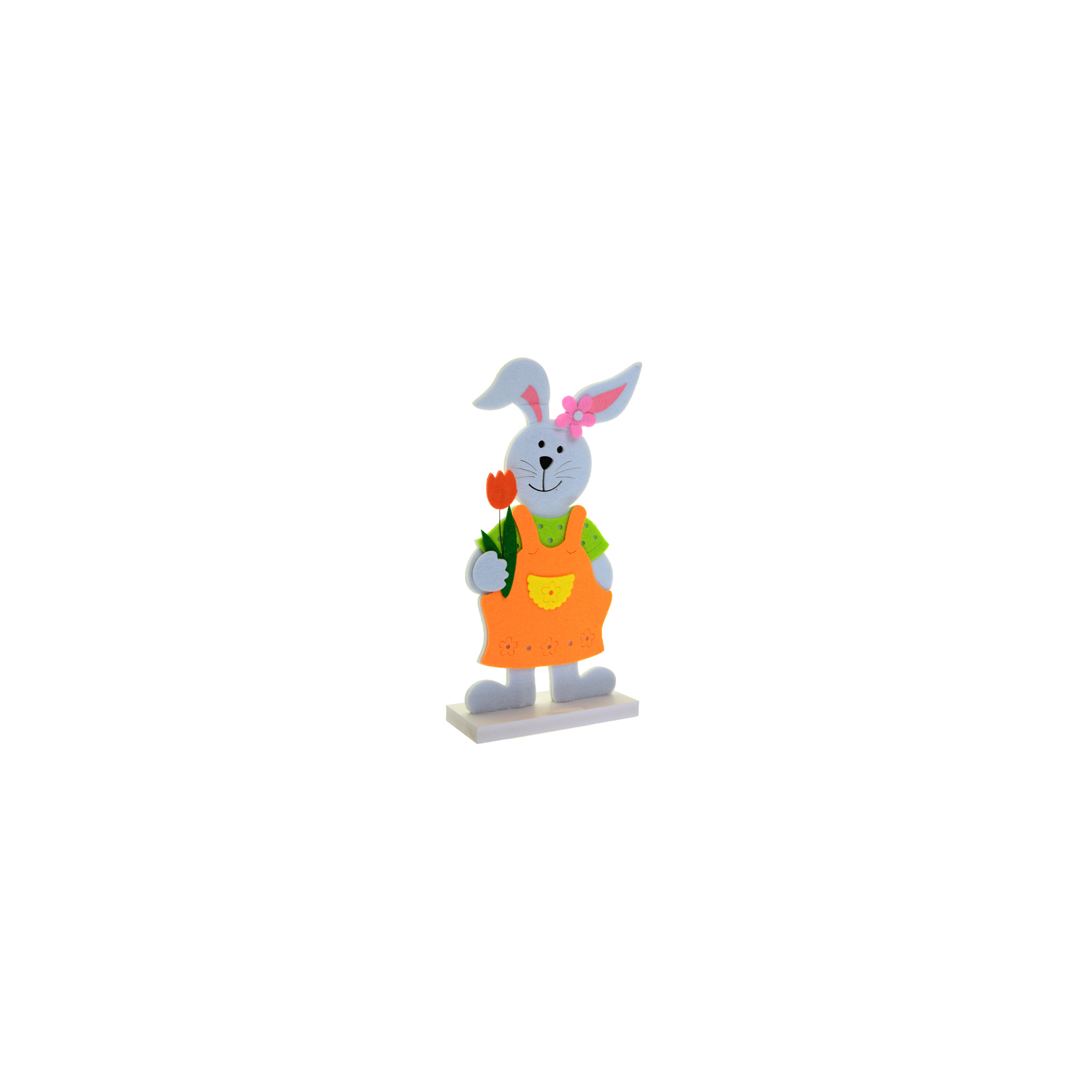 Figura nyúl filc kertésznadrágos 14.5*6*30CM narancs/fehér